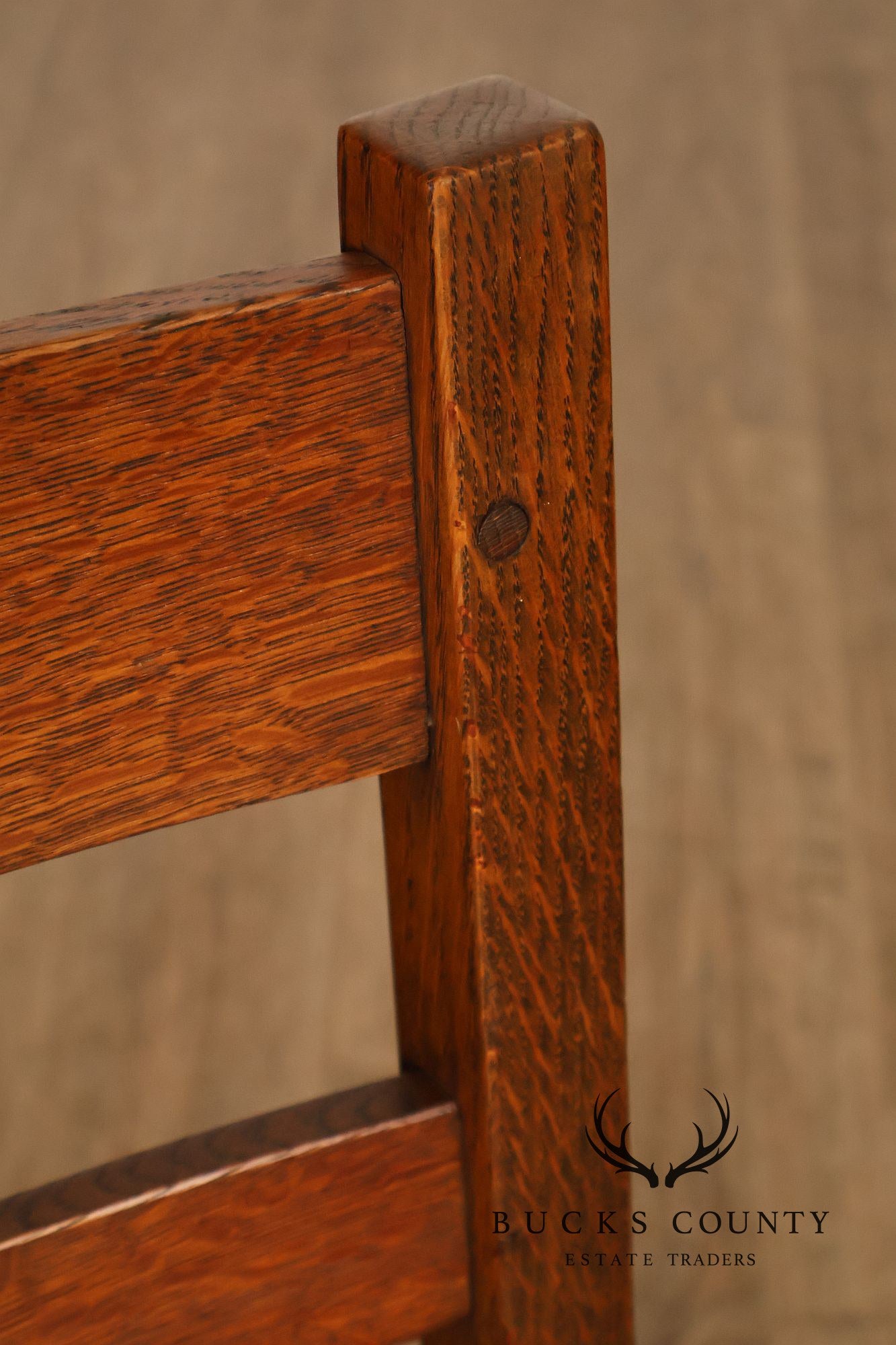 Antique L. & J. G. Stickley Set Of Four Oak Ladder Back Dining Chairs  #800