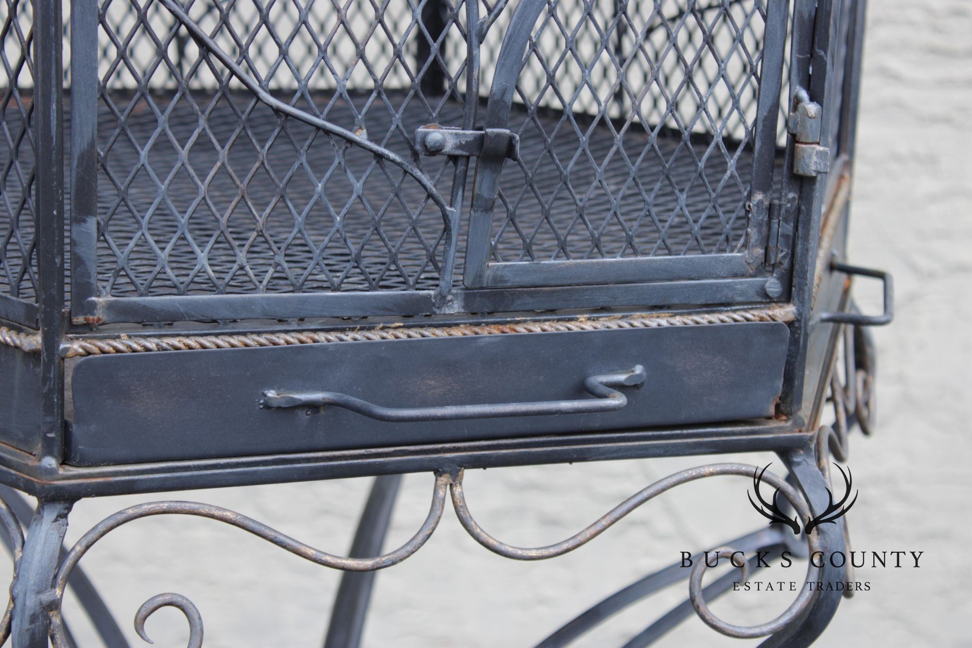 Vintage Wrought Iron Garden Bird Cage On Stand