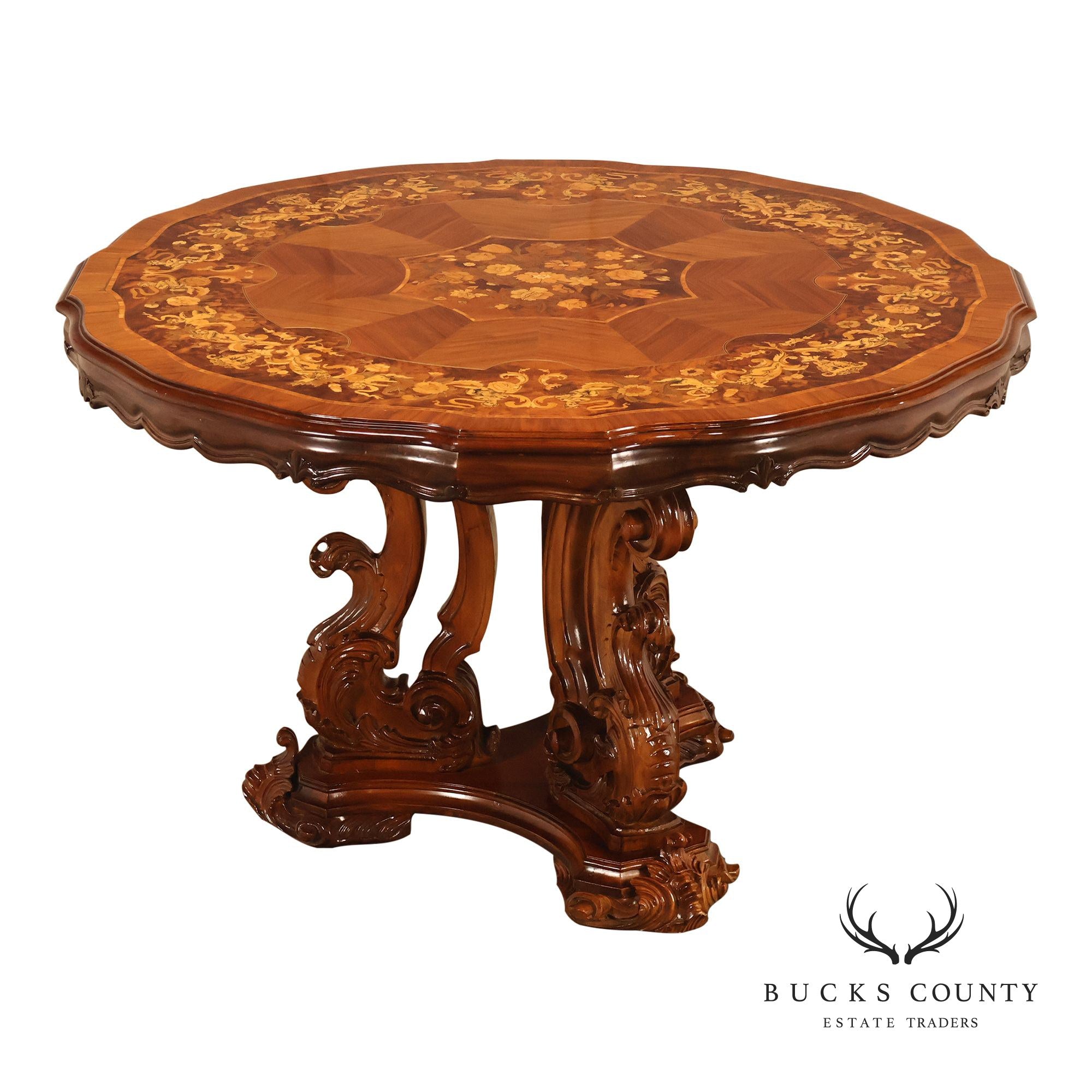 Italian Baroque Style Marquetry Inlaid Center Table