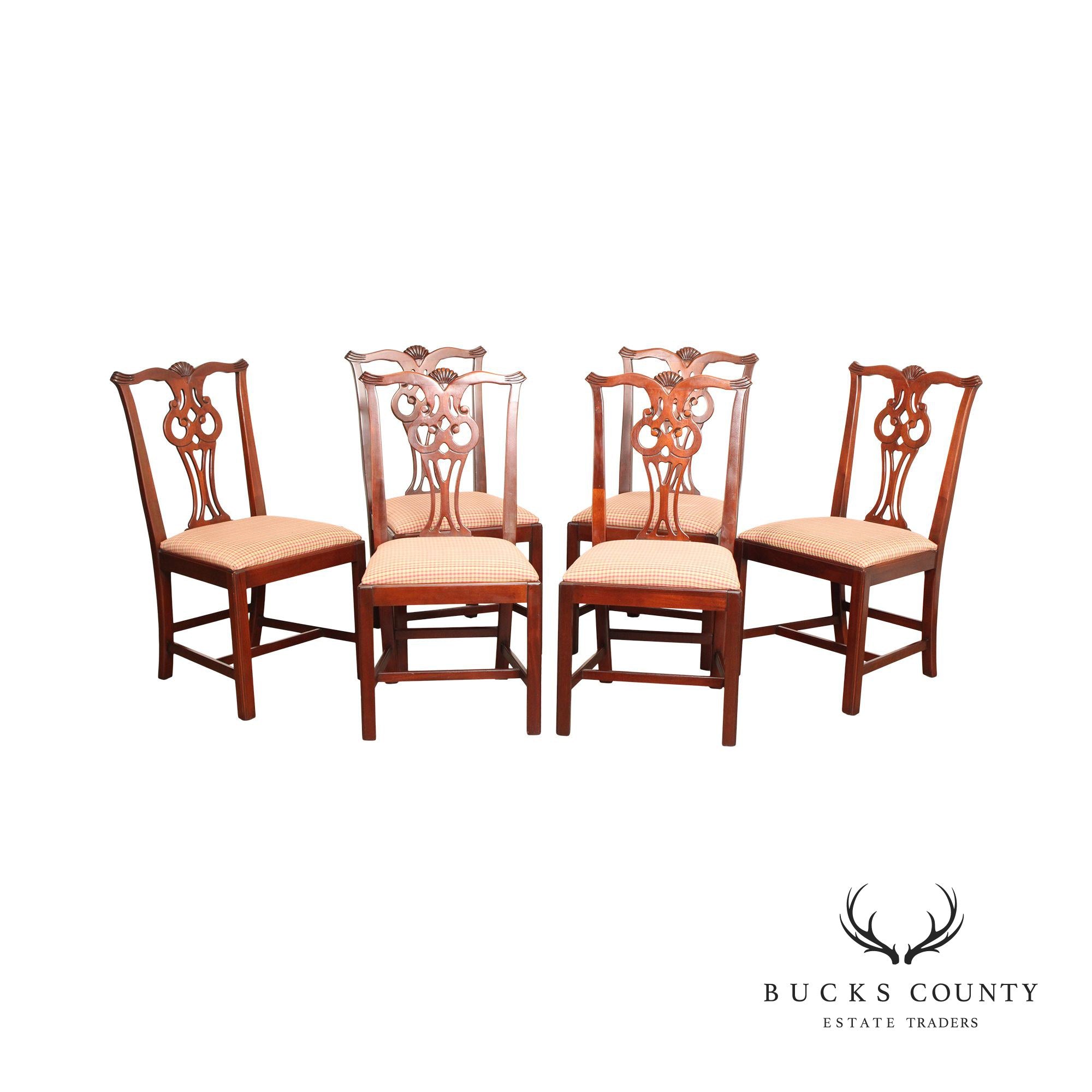 Chippendale Style Set of Six Carved Mahogany Dining Chairs