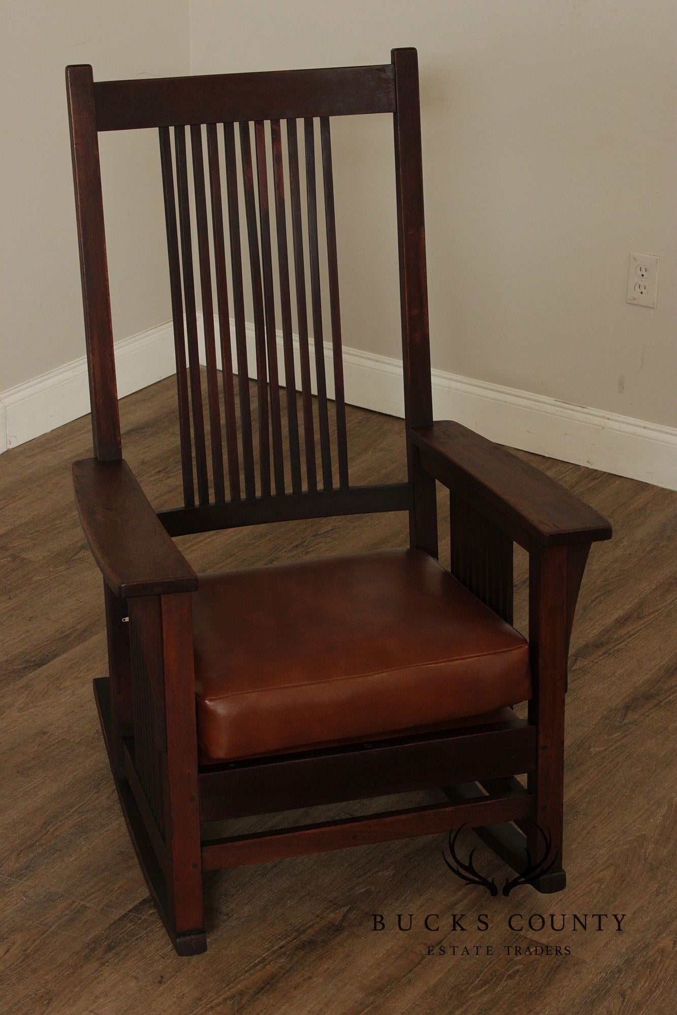 Antique Gustav Stickley Mahogany Spindle Rocker