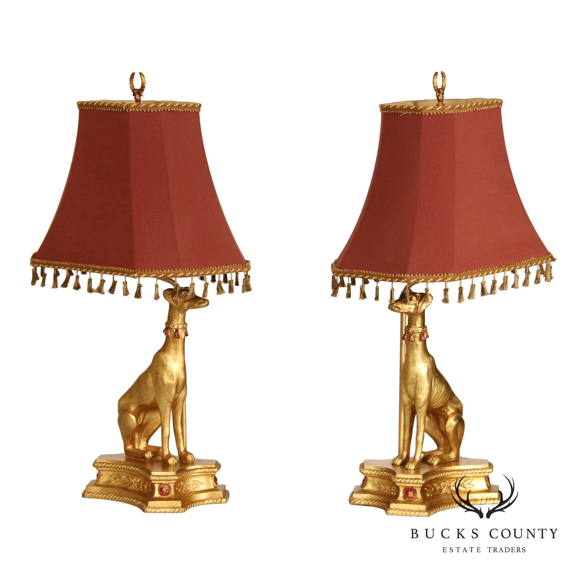 Egyptian Revival Pair Of Gilt Greyhound Table Lamps