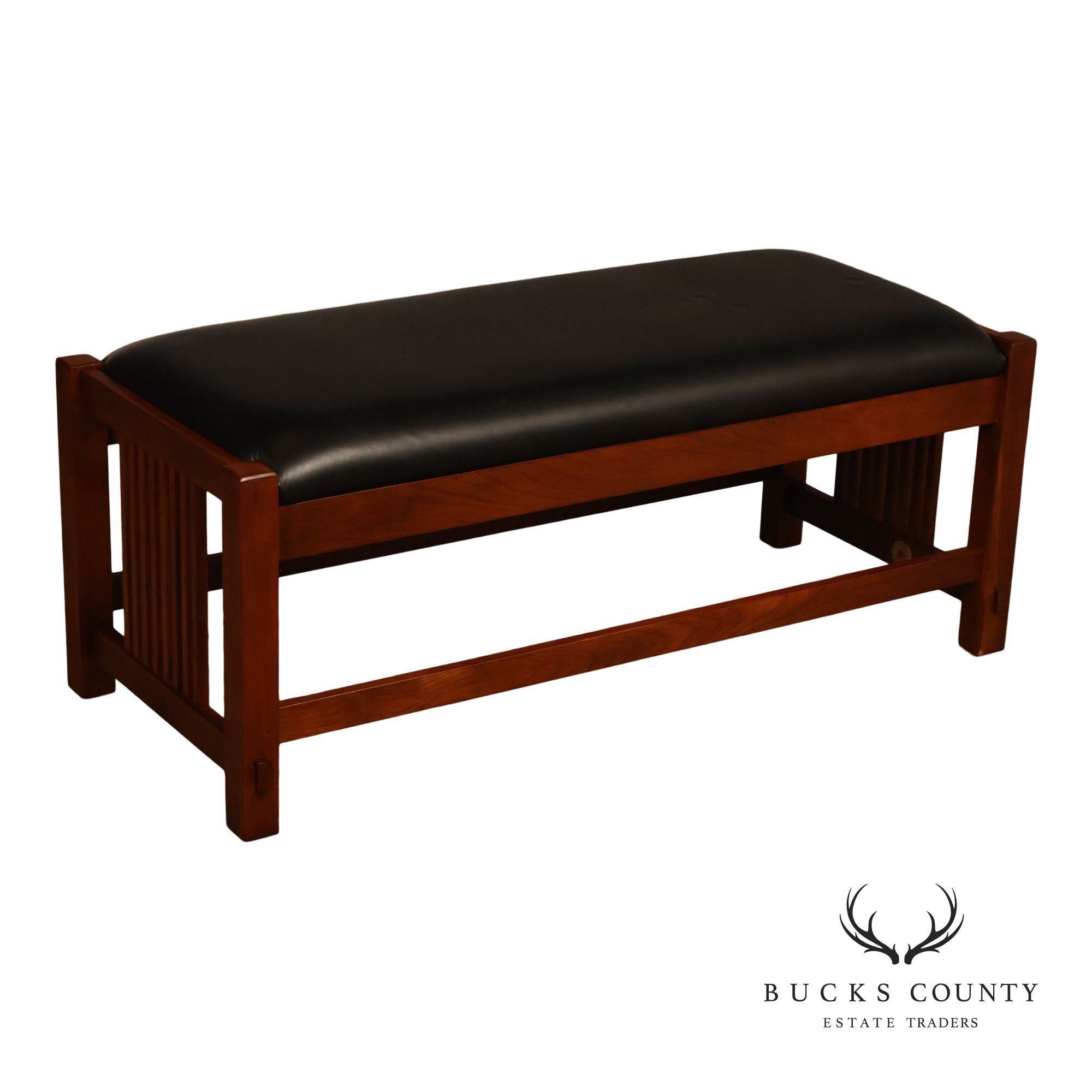 Stickley Mission Collection Leather and Cherry Spindle Bench