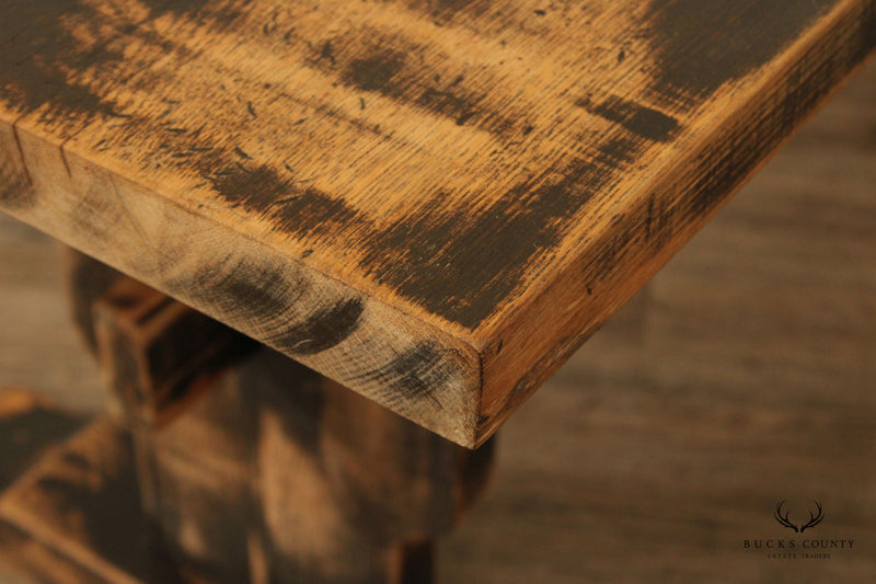 Custom Crafted Farmhouse Aged and Distressed Oak Trestle Dining Table