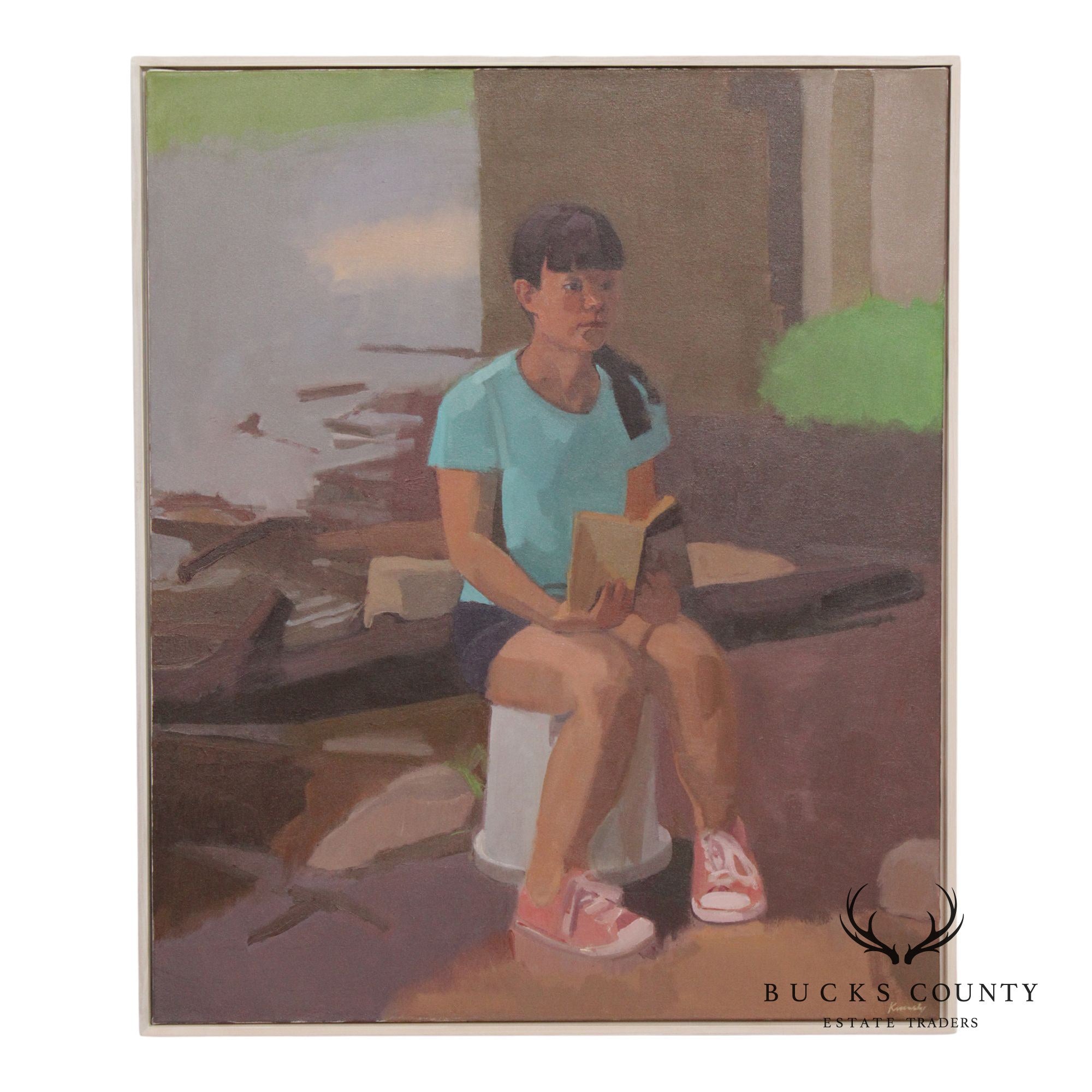 Tim Kennedy Oil on Canvas Portrait, 'Holly Reading'