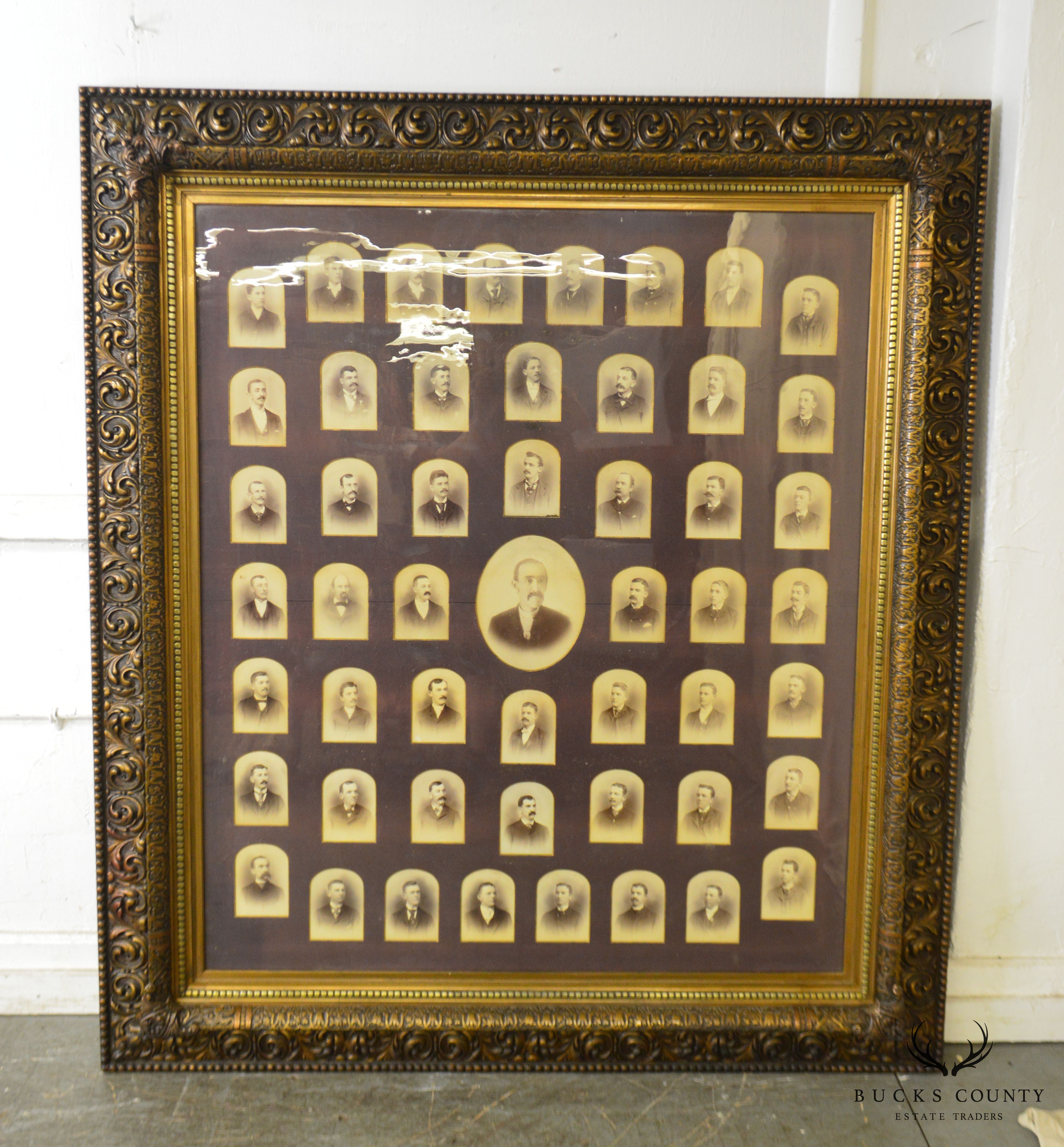 Antique Aesthetic Carved Pair Large Gold Frames with Historical Lodge Photos