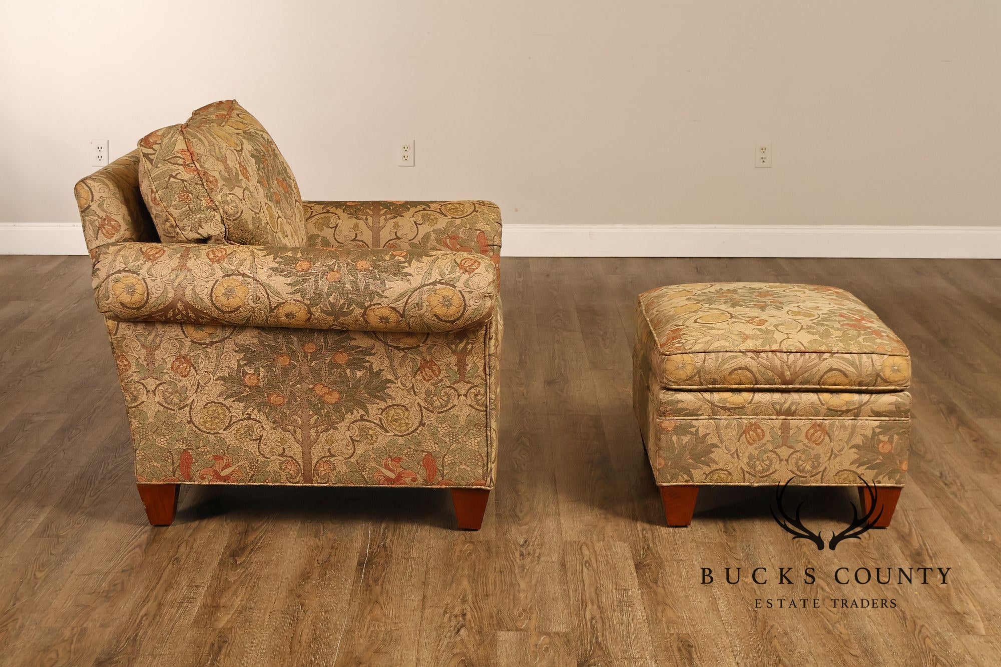 Stickley Tree of Life Upholstered Lounge Chair With Matching Ottoman