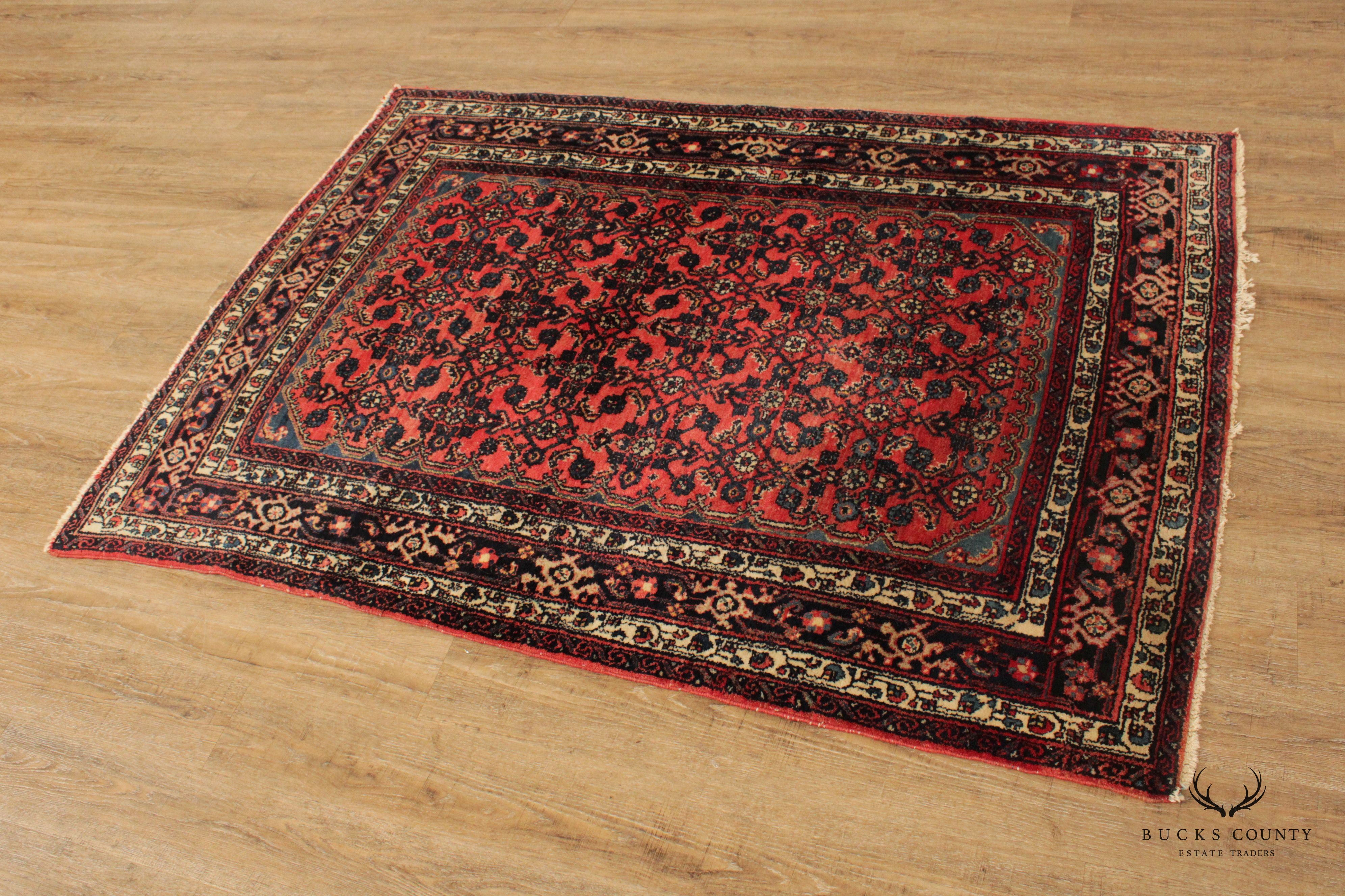 Persian Baluchi Tribal Wool Area Rug With Red Field, 6' x 4'