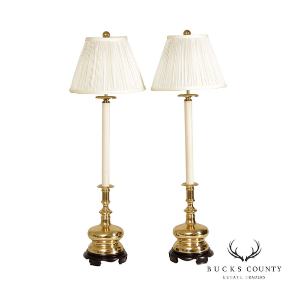 Ethan Allen Traditional Pair of Brass Candlestick Table Lamps
