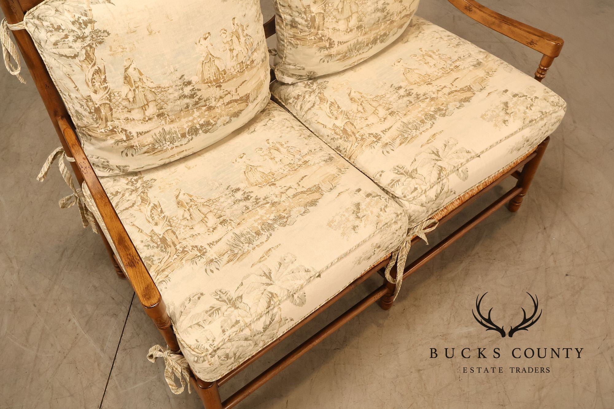French Country Style Ladder Back Rush Seat Settee