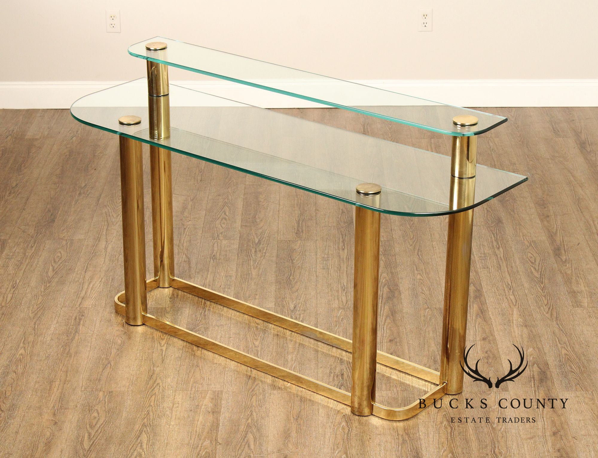 Hollywood Regency Postmodern Two-Tier Glass Top Console Table