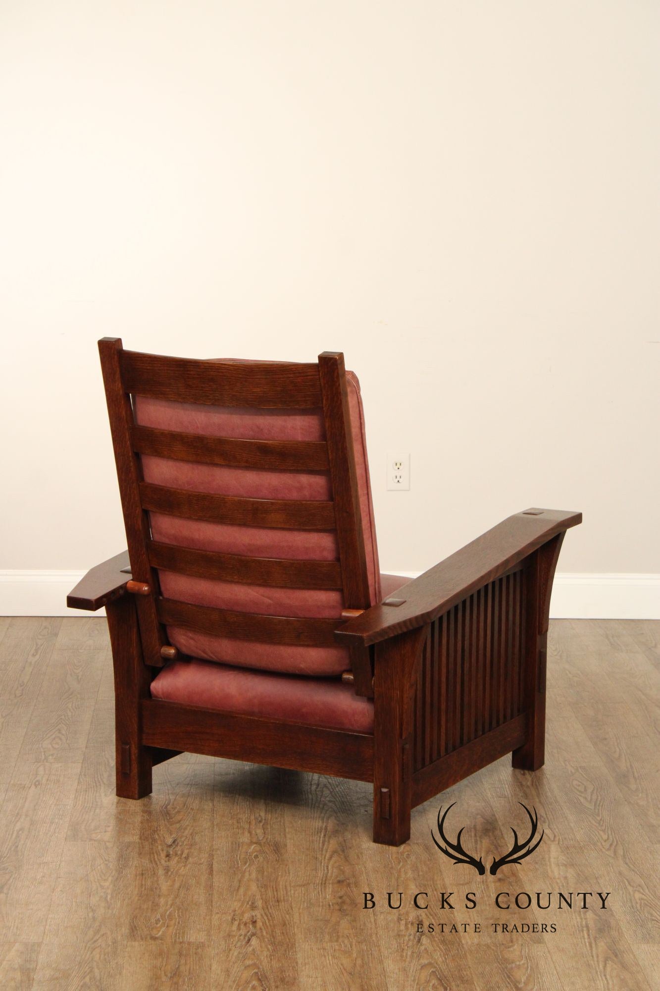 Stickley Mission Collection Oak and Leather Spindle Morris Chair