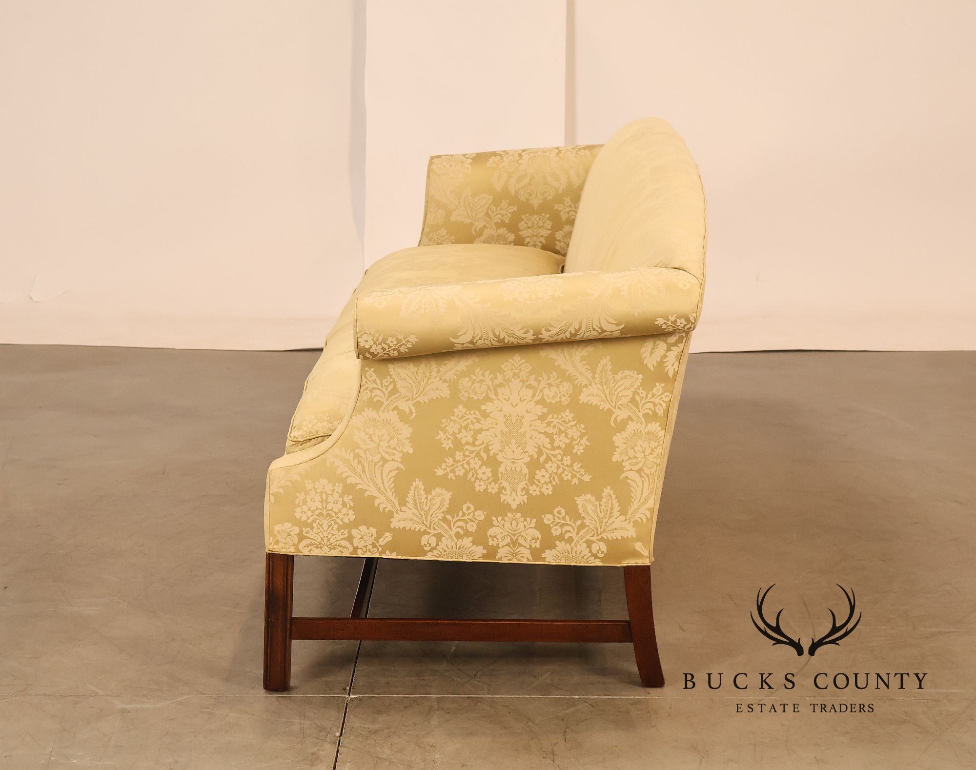 Henredon Chippendale Camelback Damask Upholstered Mahogany Sofa