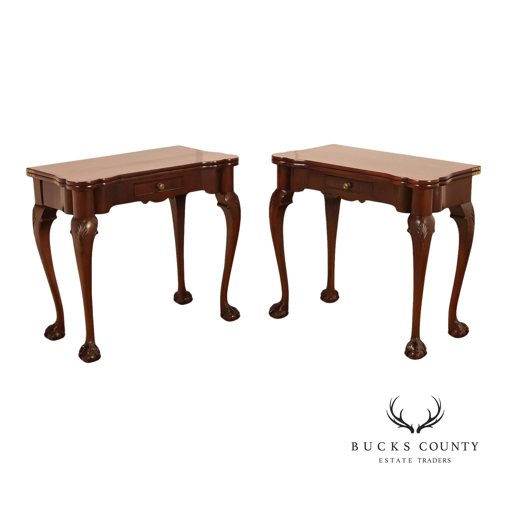 Chippendale Style Mahogany Pair Of Flip-Top Ball And Claw Game Tables