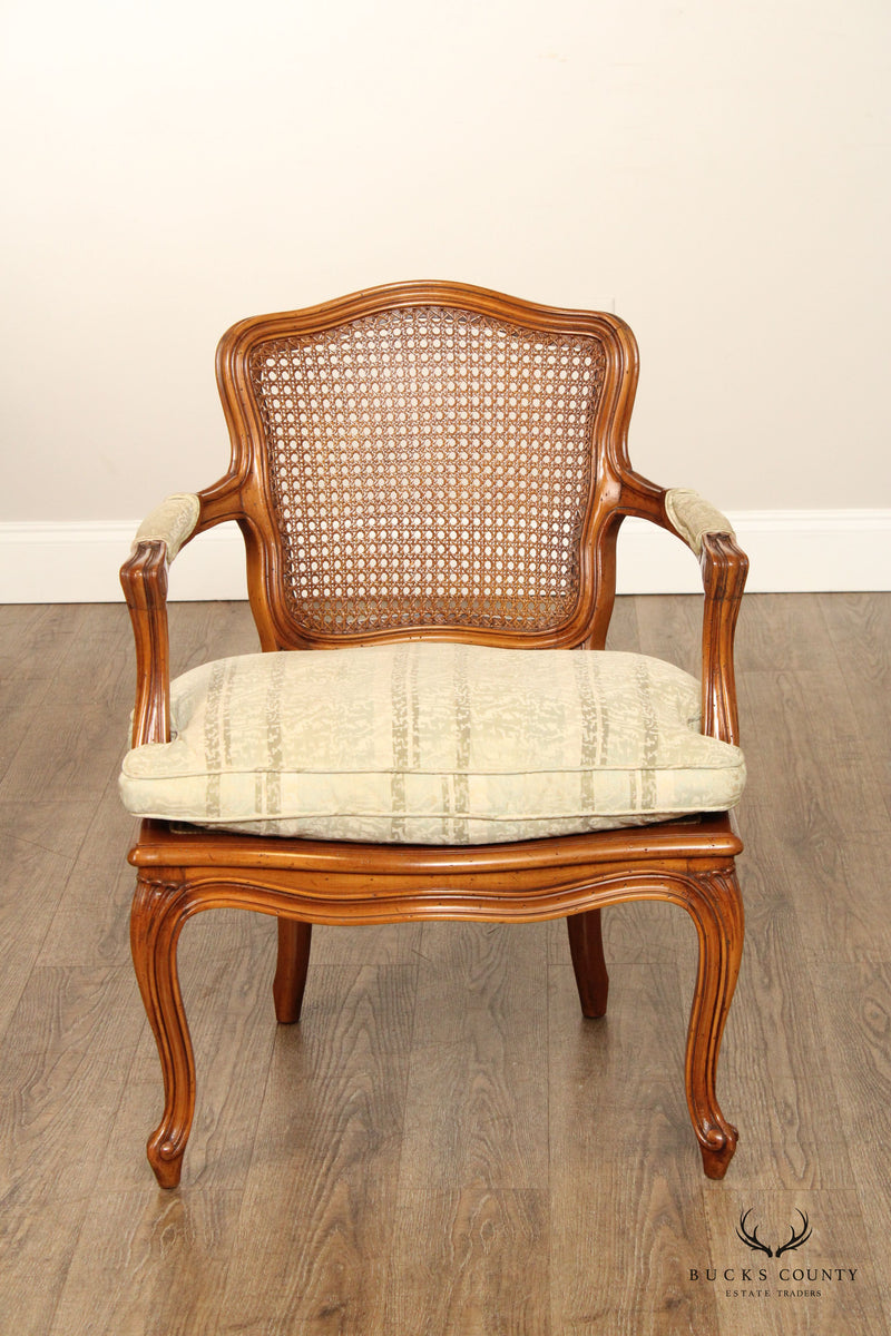 French Louis XV Style Carved Frame and Caned Fauteuil Armchair