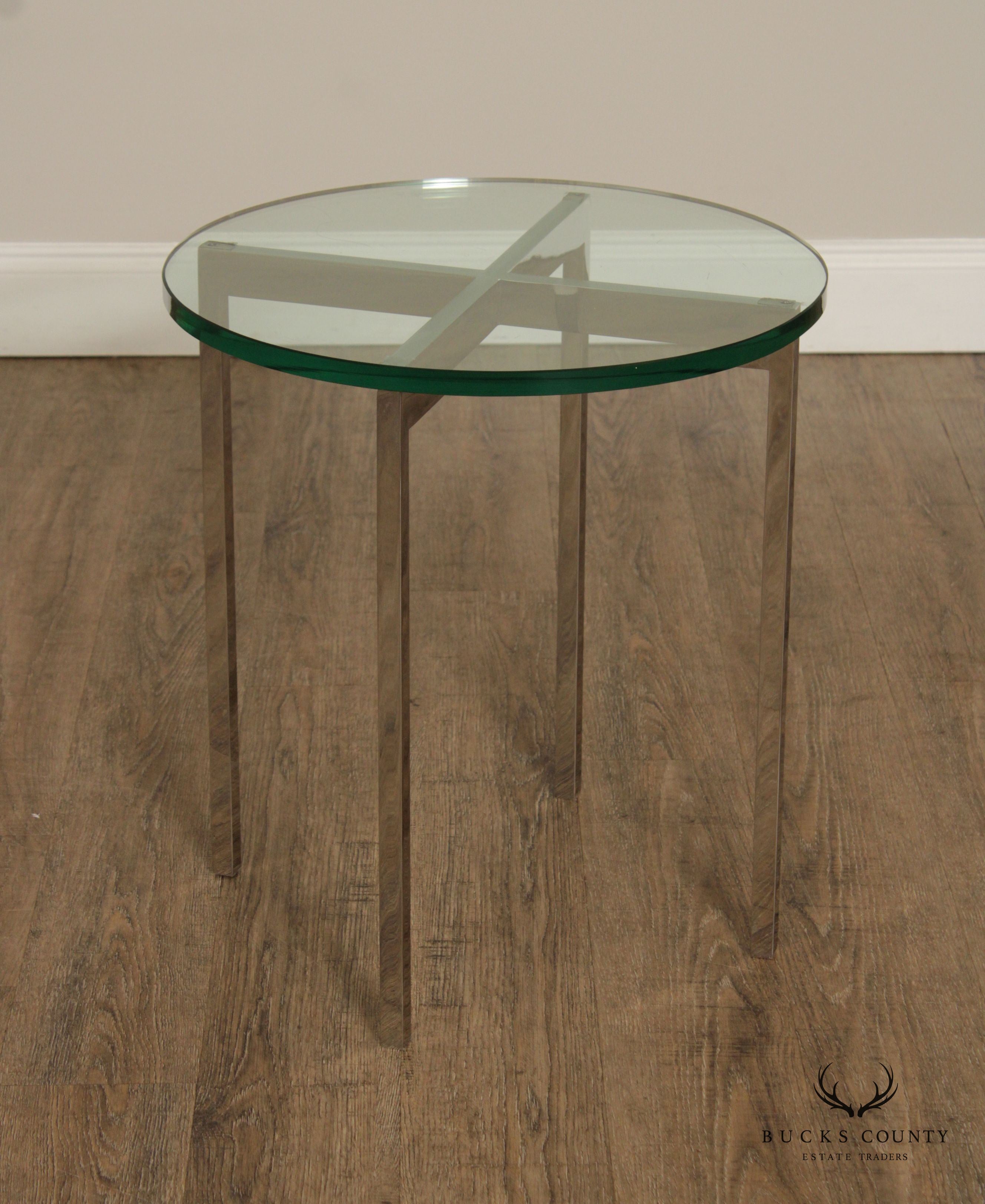 Mid Century Modern Glass Top Chrome Side Table