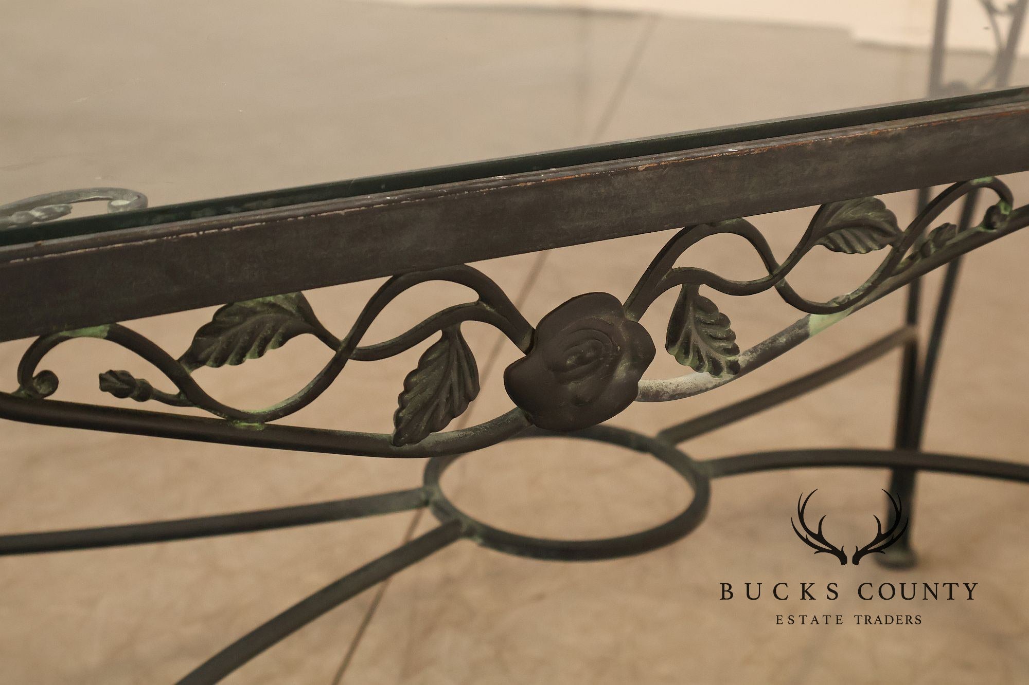 Vintage Glass Top Wrought Iron Patio Table