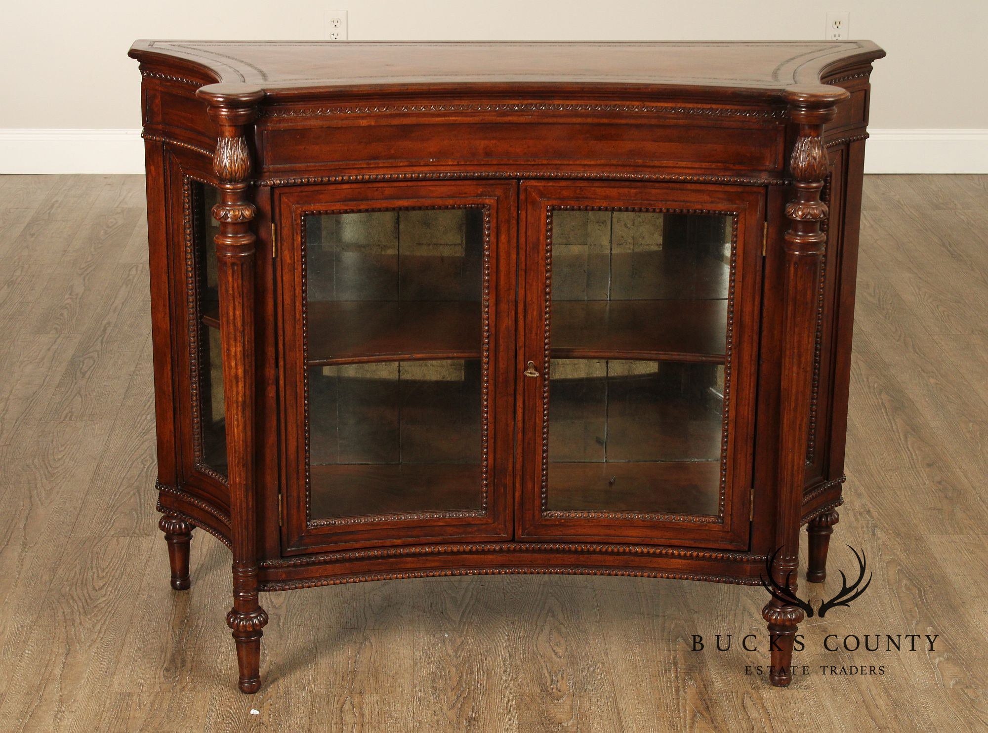 English Regency Style Leather Display Console Cabinet or Bookcase