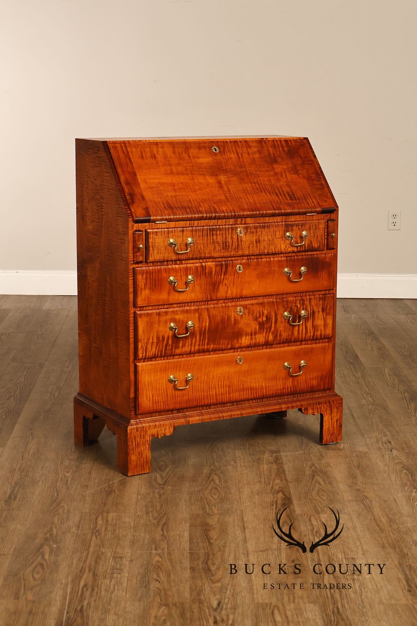 Custom Tiger Maple Slant Drop Front Secretary Desk