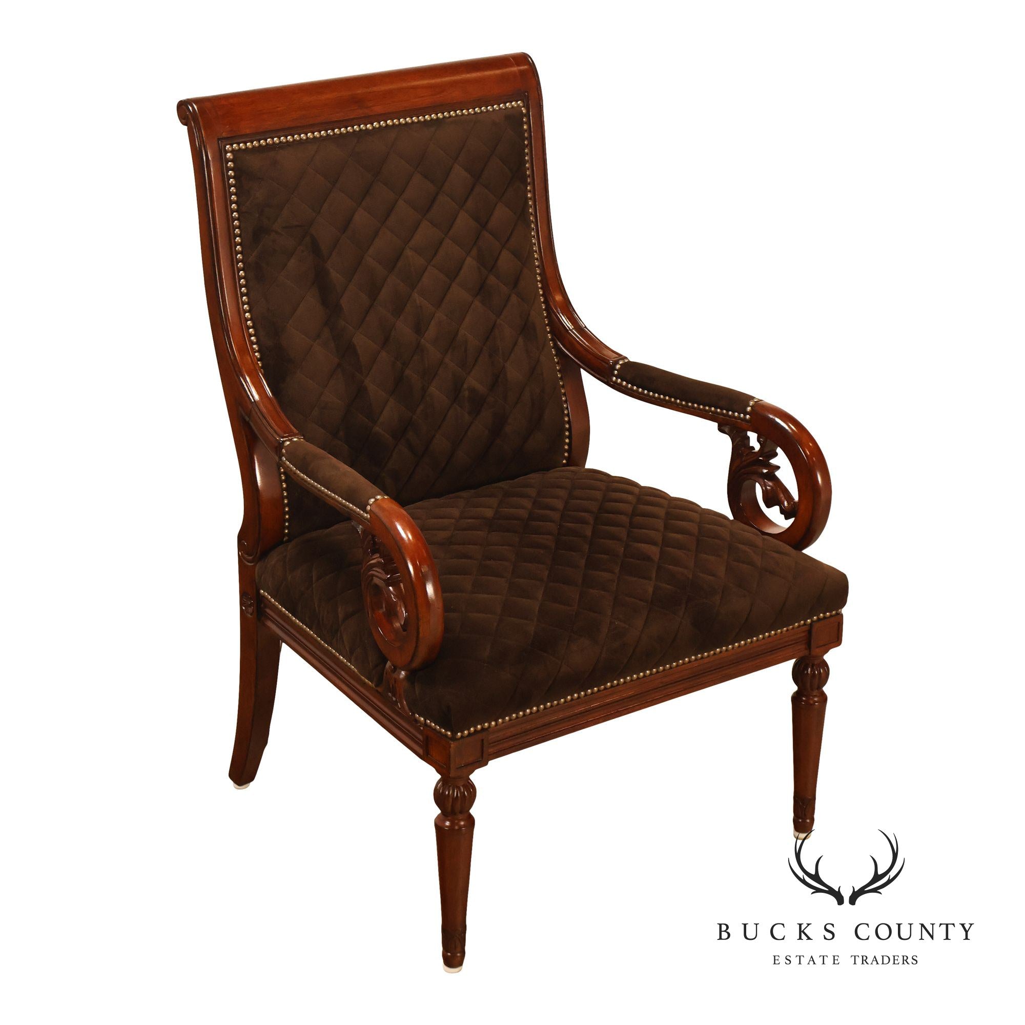 Hooker Furniture Traditional Mahogany Scroll Arm Upholstered Armchair