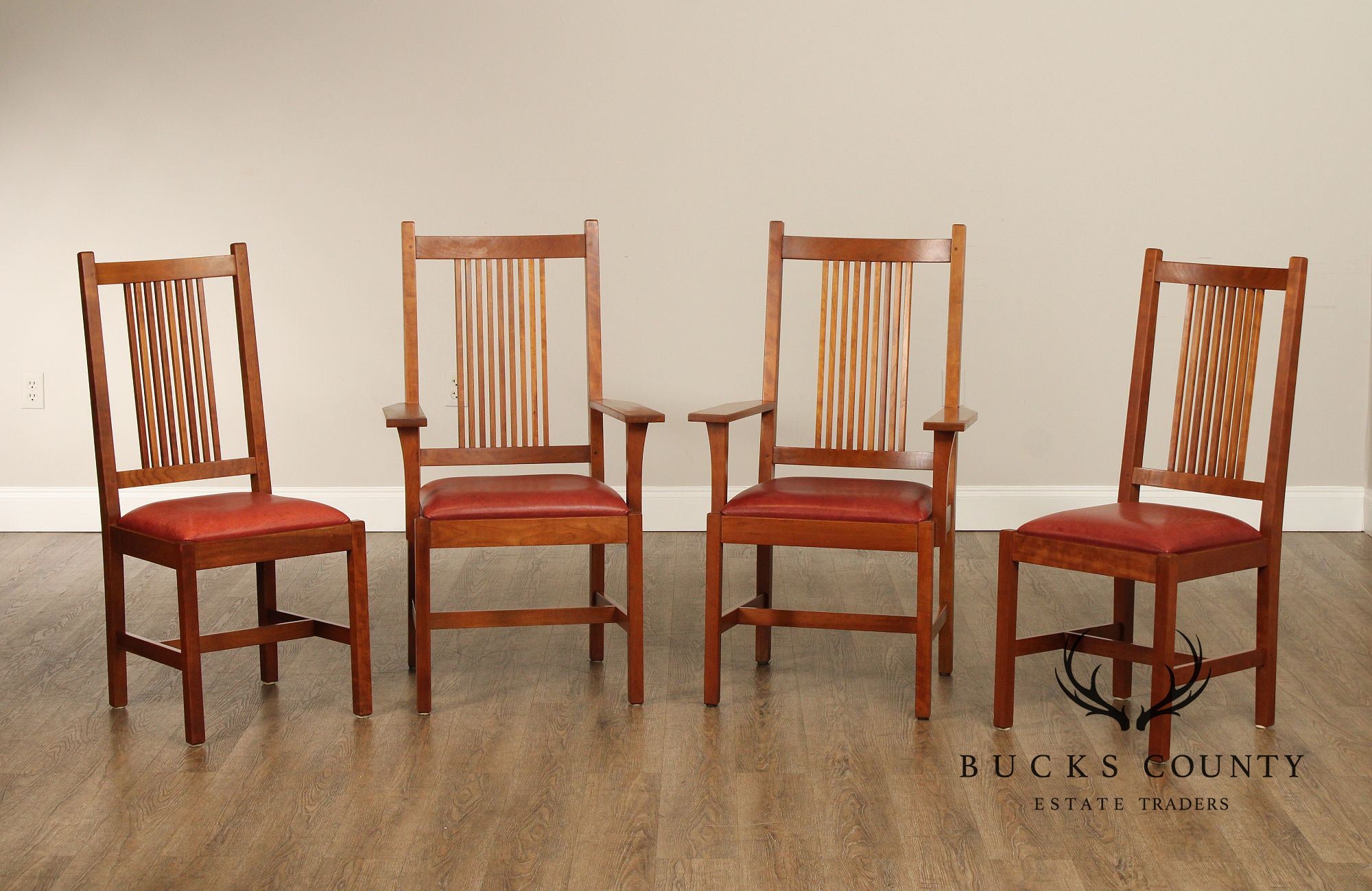 Stickley Mission Collection Set of Four Cherry Spindle Dining Chairs