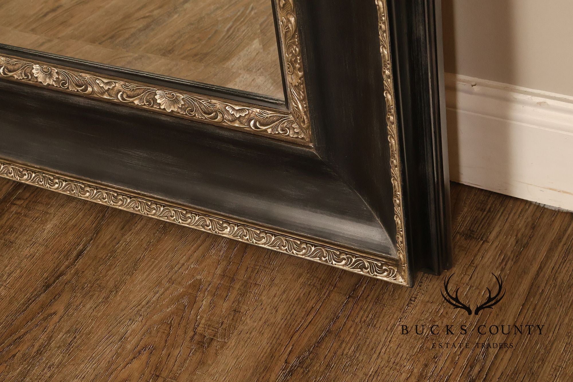 Large Black And Silver Beveled Wall Mirror
