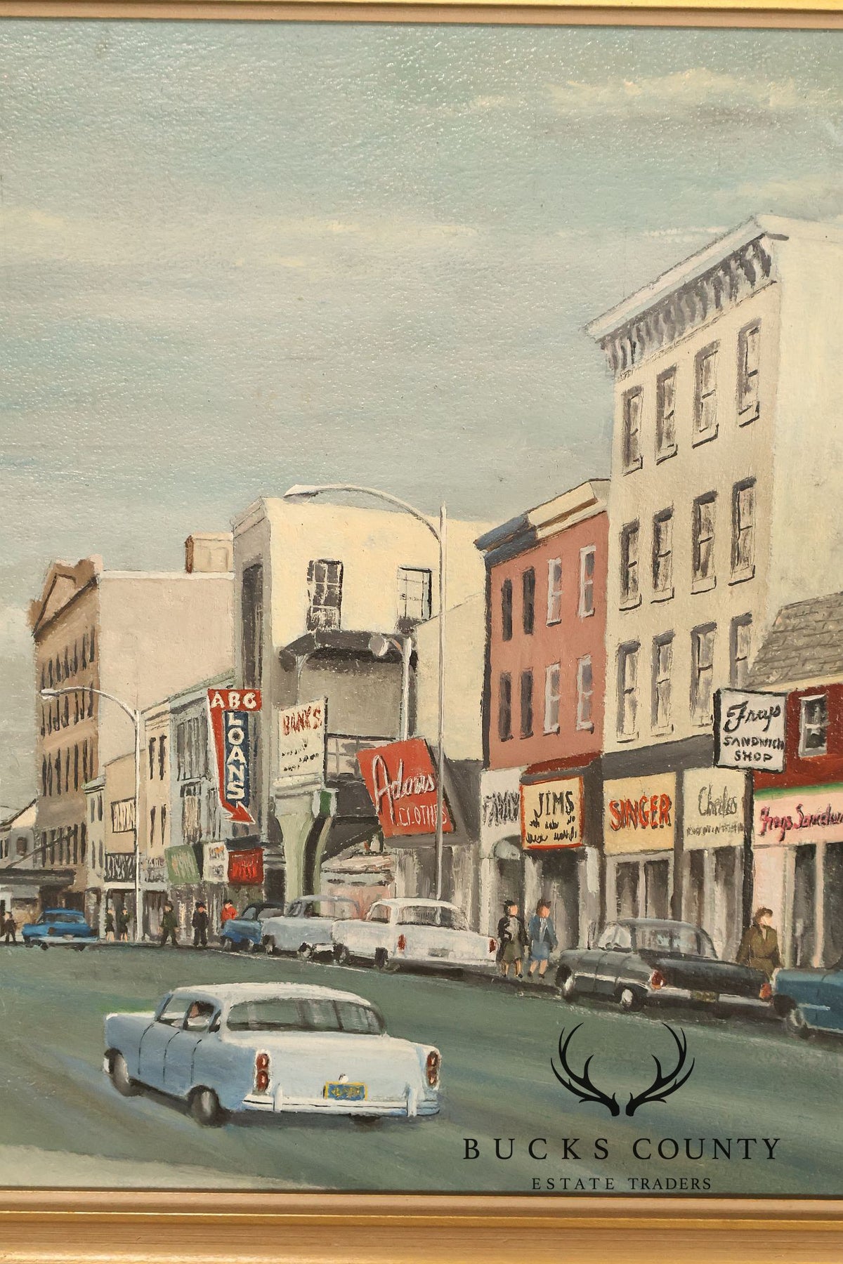 E.M. Law Mid Century Oil Painting, Downtown