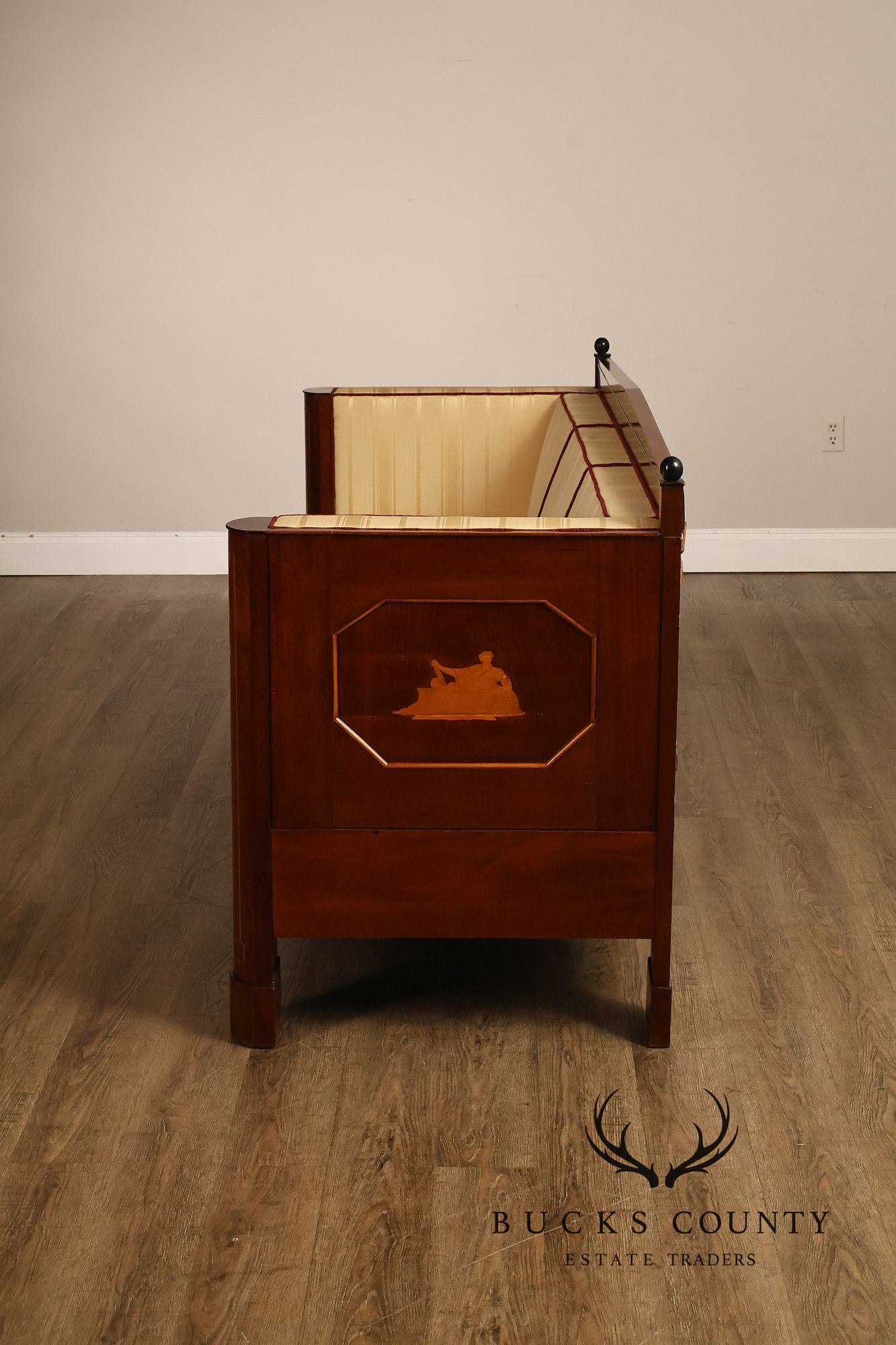 Biedermeier Style Antique Inlaid Mahogany Box Sofa