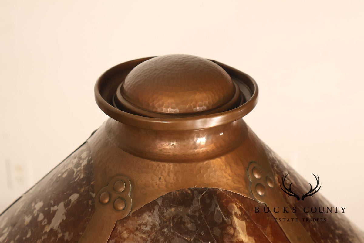 Antique Benedict Studios Arts And Crafts Hammered Copper And Mica Table Lamp