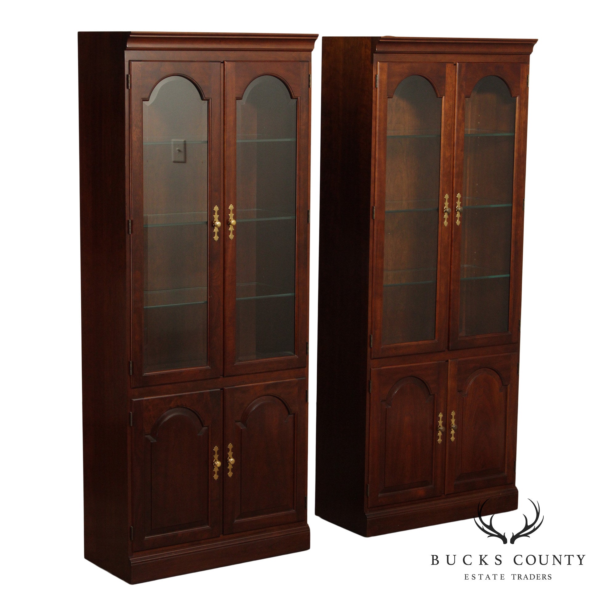 Stickley Traditional Pair of Cherry Bookcase Display Cabinets