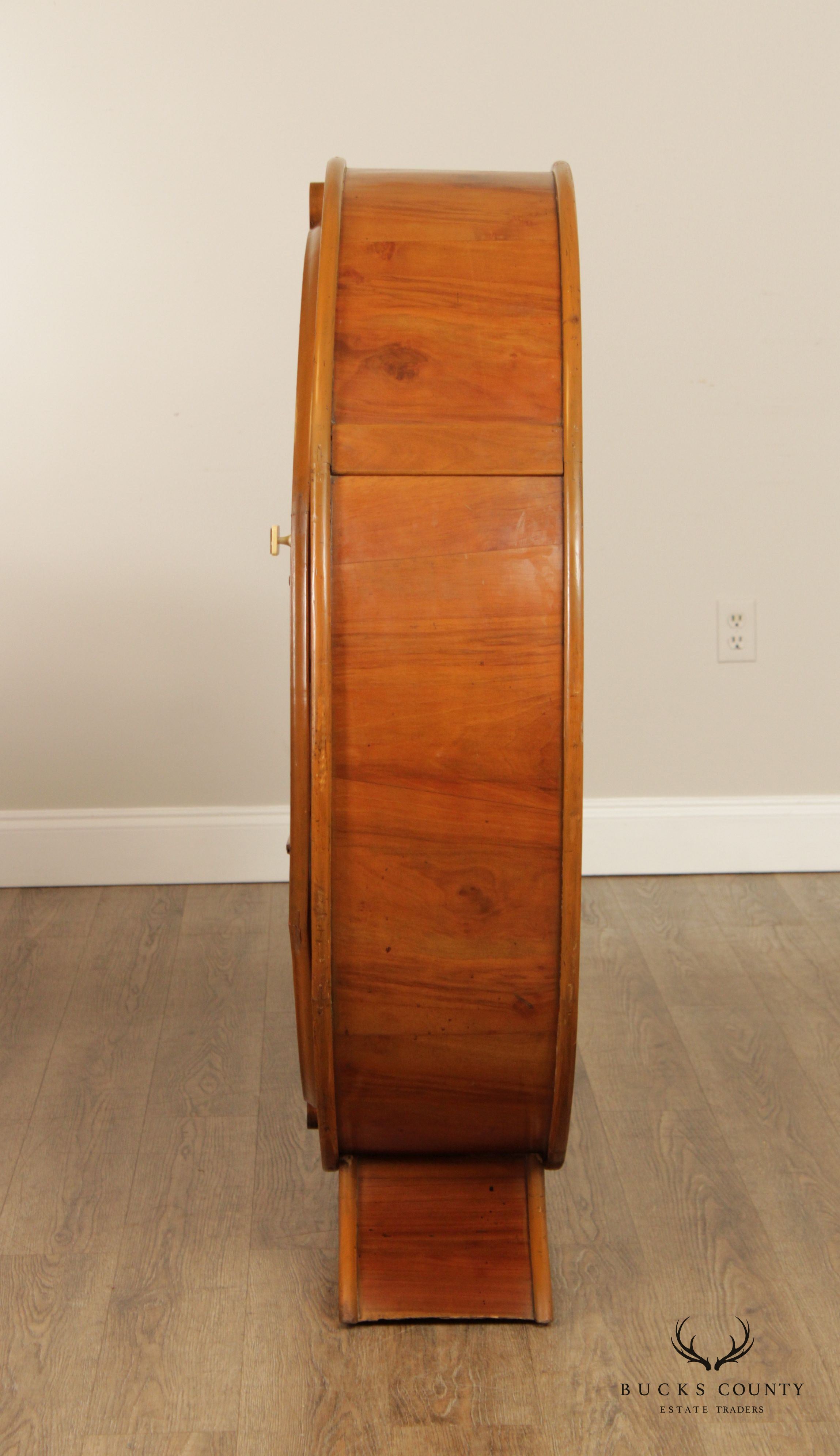 Art Deco Round Walnut Glass Door Display Bookcase Cabinet