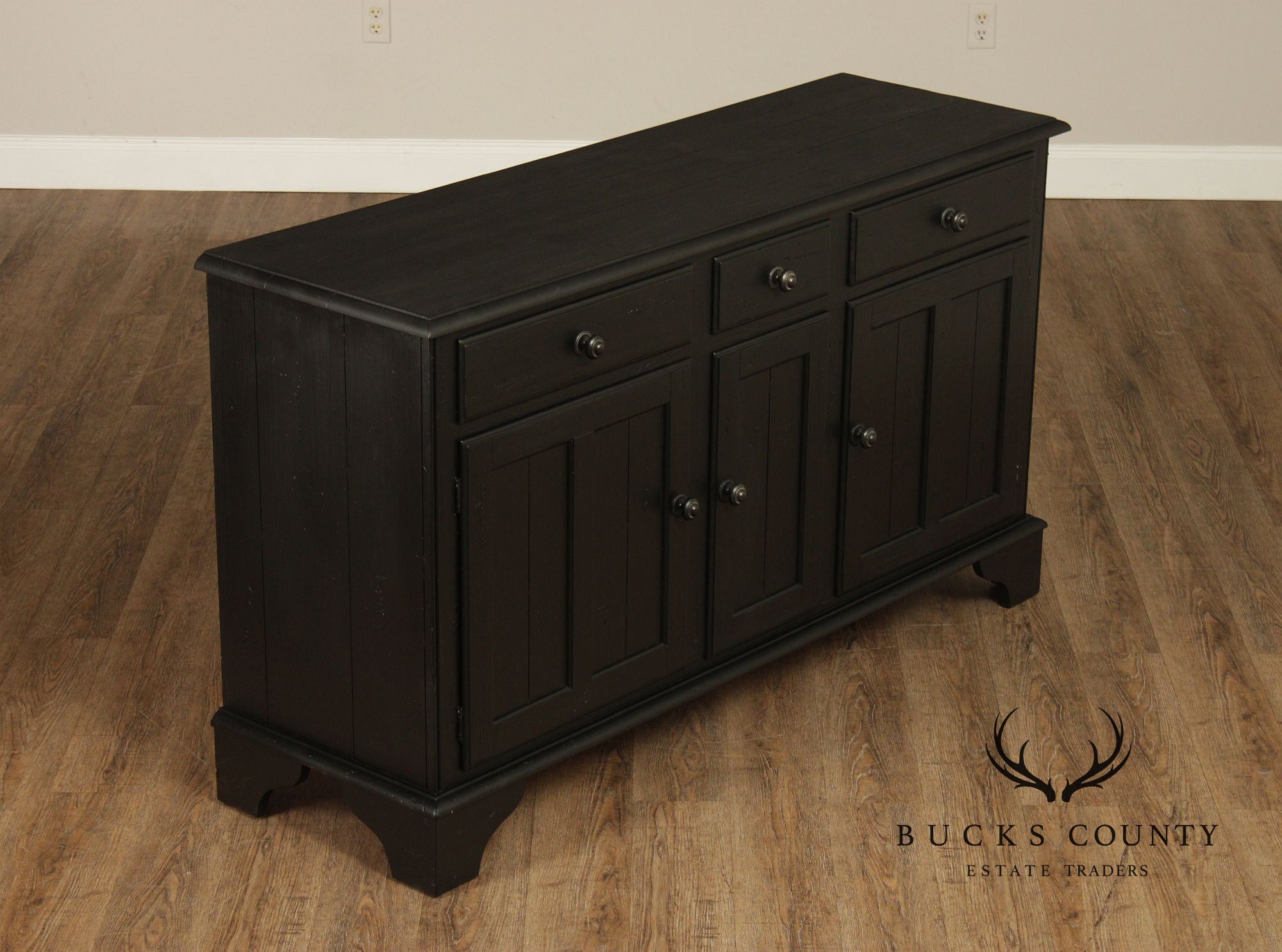 Ethan Allen Made In America Black Painted Three Drawer Buffet