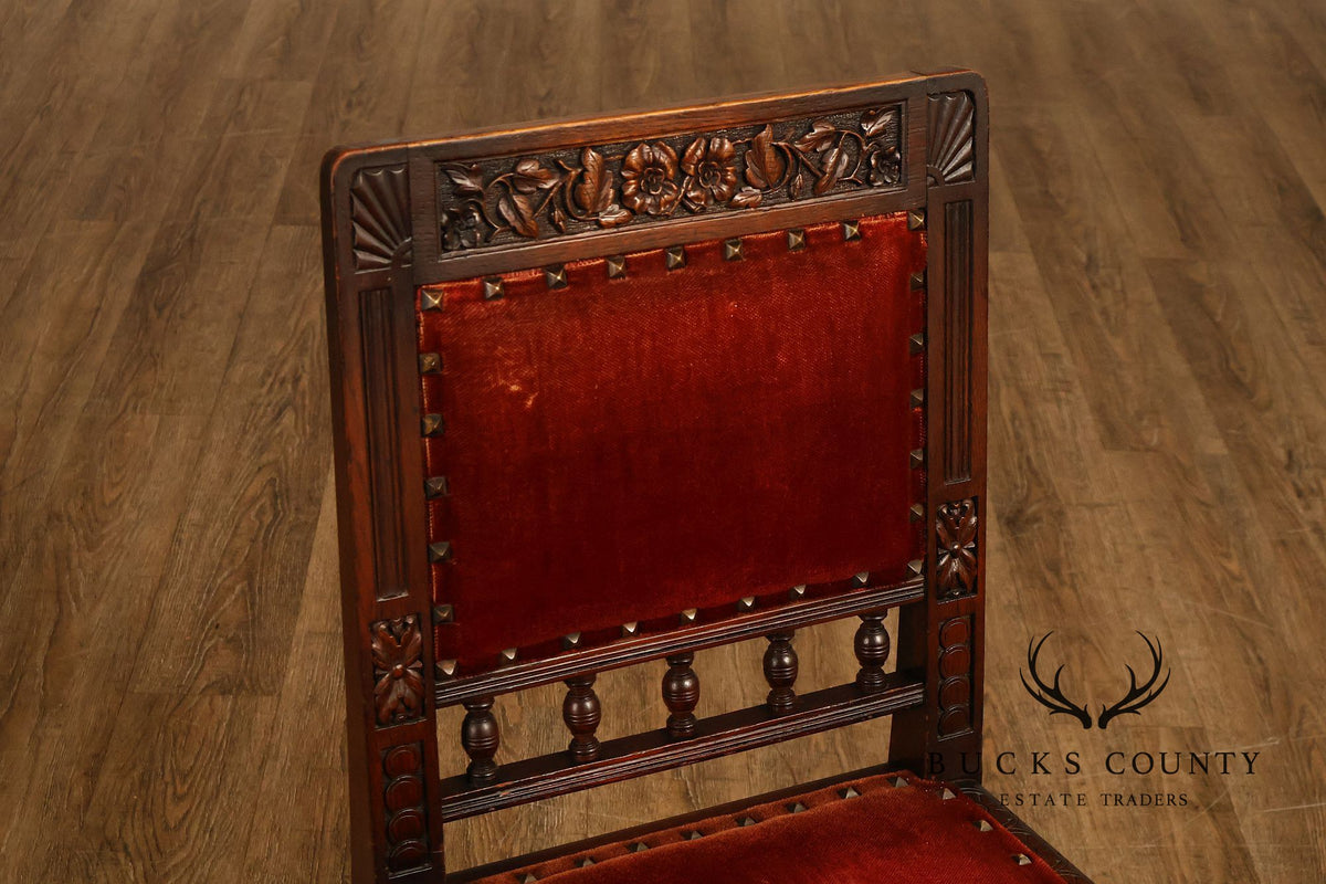 Antique Henry II Style Set of Eight Carved Oak Dining Chairs