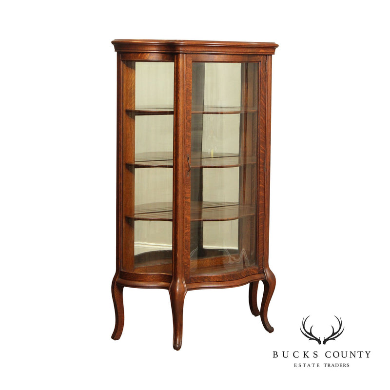 Antique Victorian Oak Curved Glass China Display Cabinet