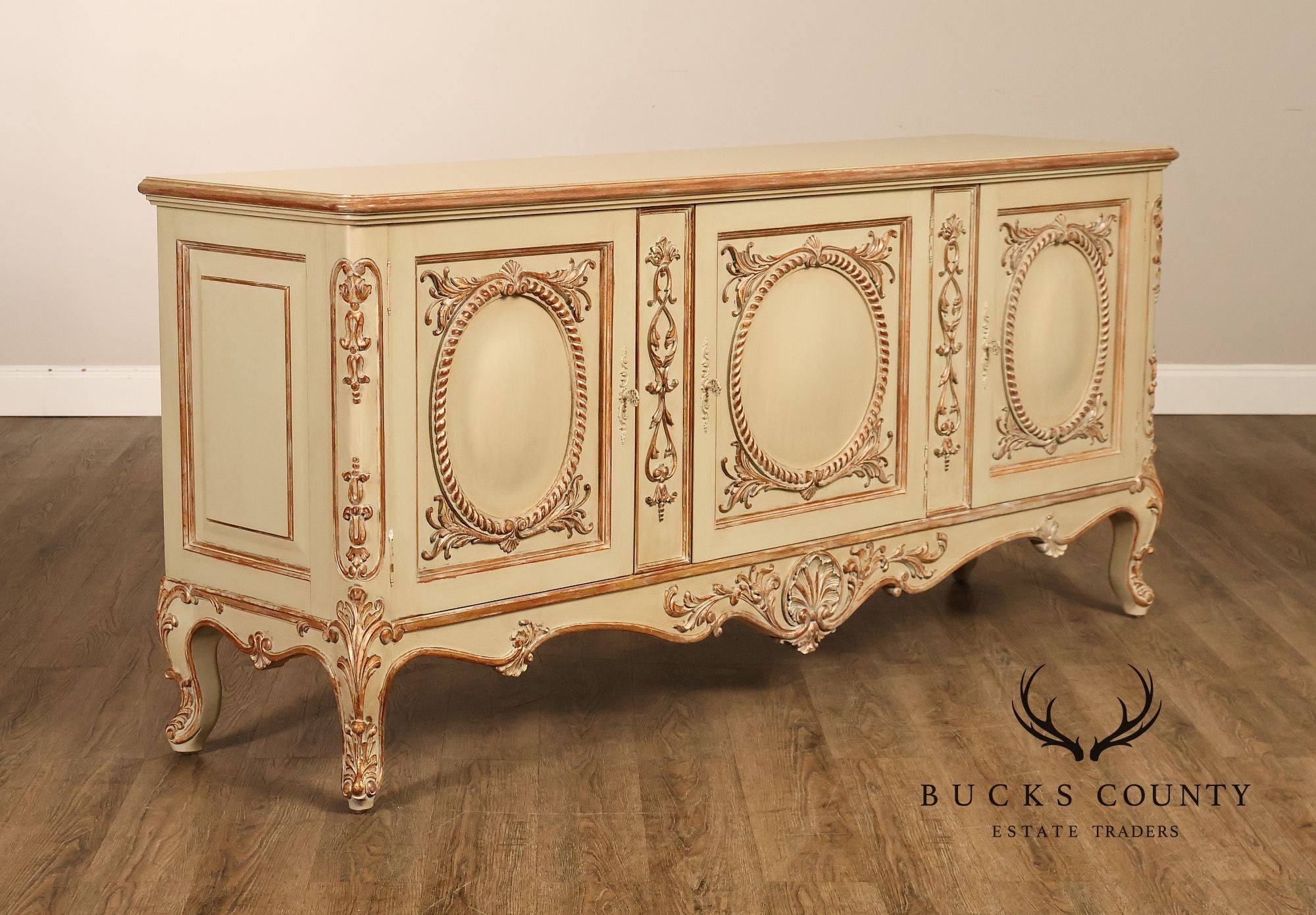 French Rococo Style Painted Sideboard Buffet Cabinet