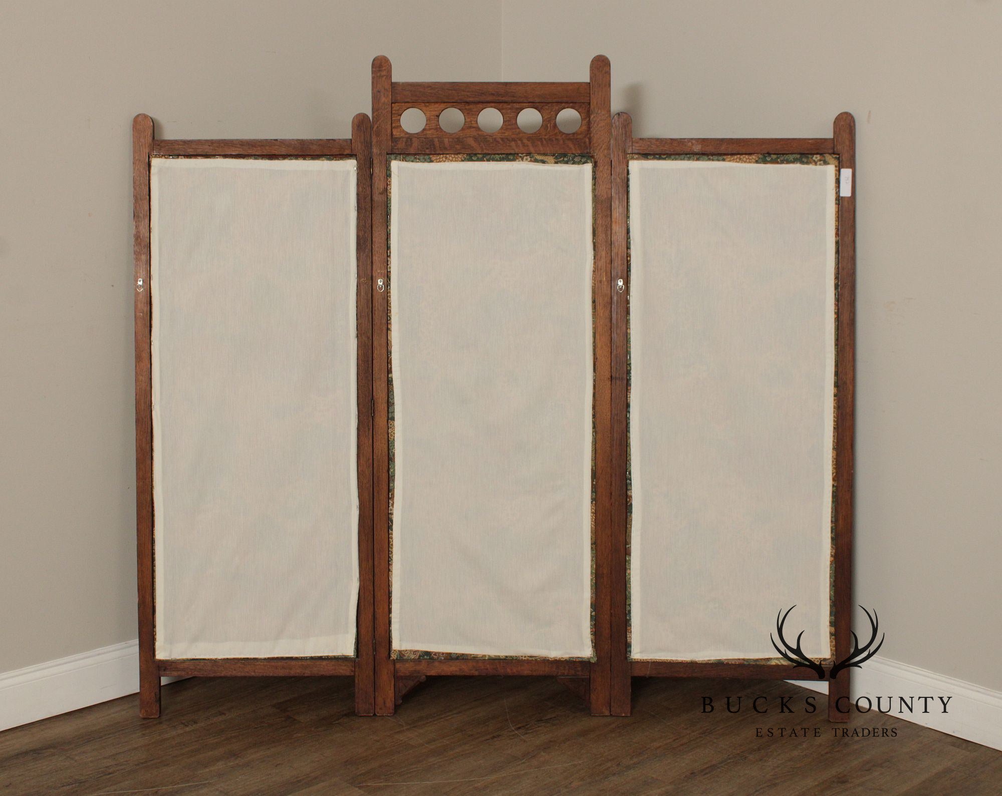 Antique Arts and Crafts Oak Three-Panel Screen