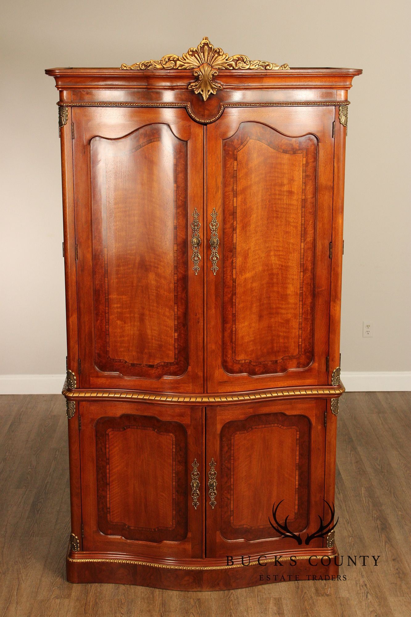 Henredon French Regency Style Four Door Walnut Armoire