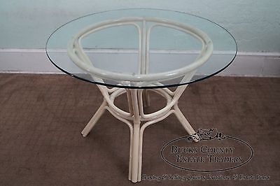 Rattan Bamboo Round Glass Top Dining Table & 4 Chair Set