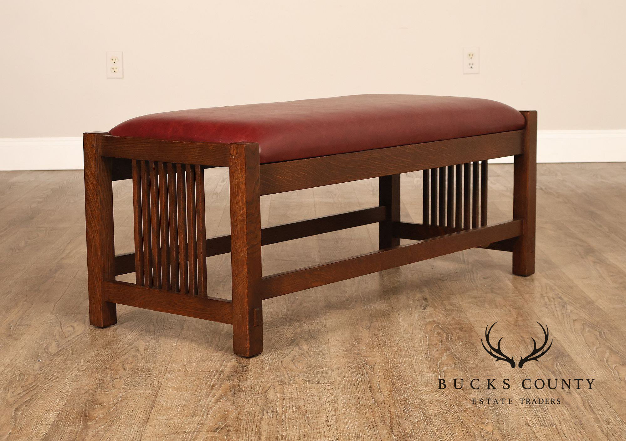 Stickley Mission Collection Oak Upholstered Bench