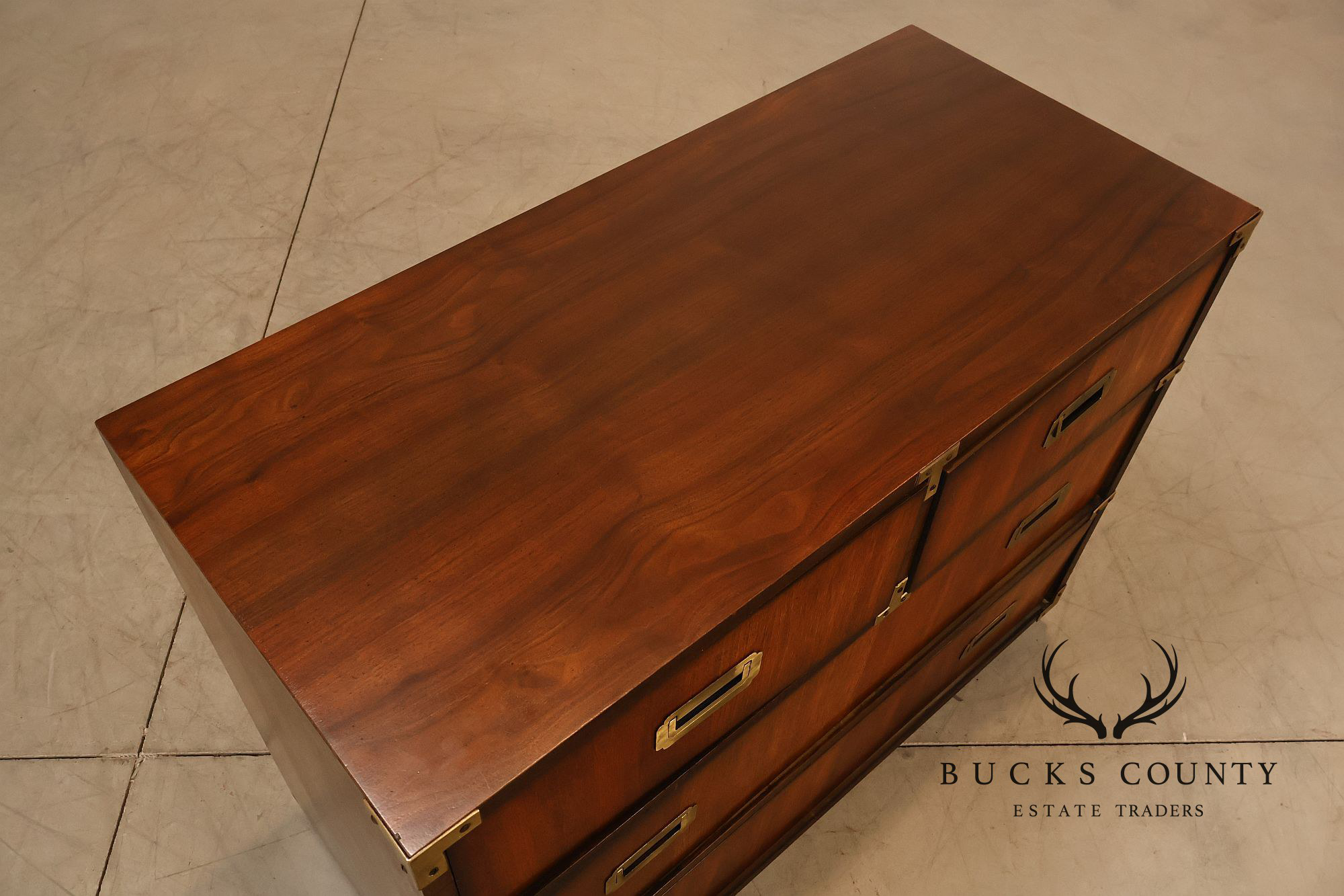 Lane Campaign Style Walnut Chest Of Drawers