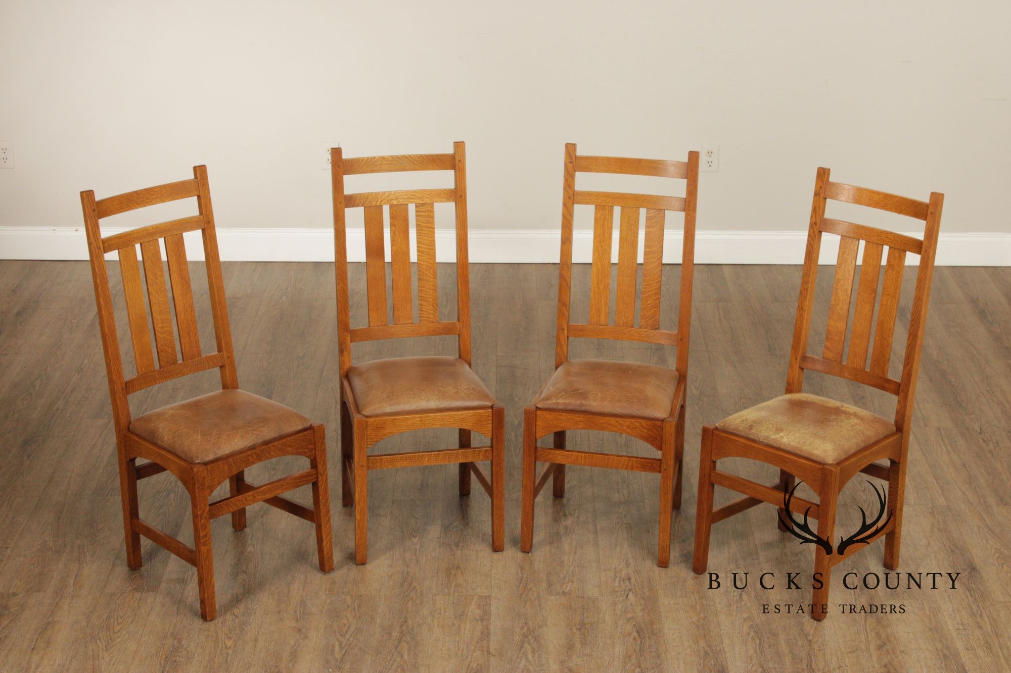 Stickley Mission Collection Set of Four Harvey Ellis Oak Dining Chairs