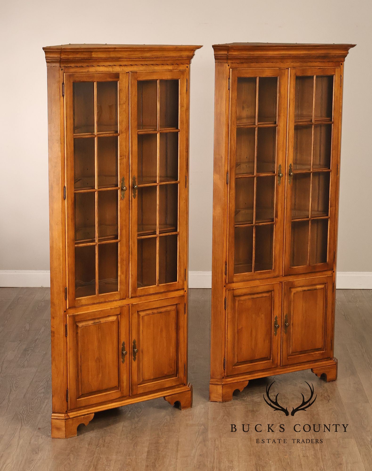 Ethan Allen 1776 Collection Pair of Maple Corner Cabinets