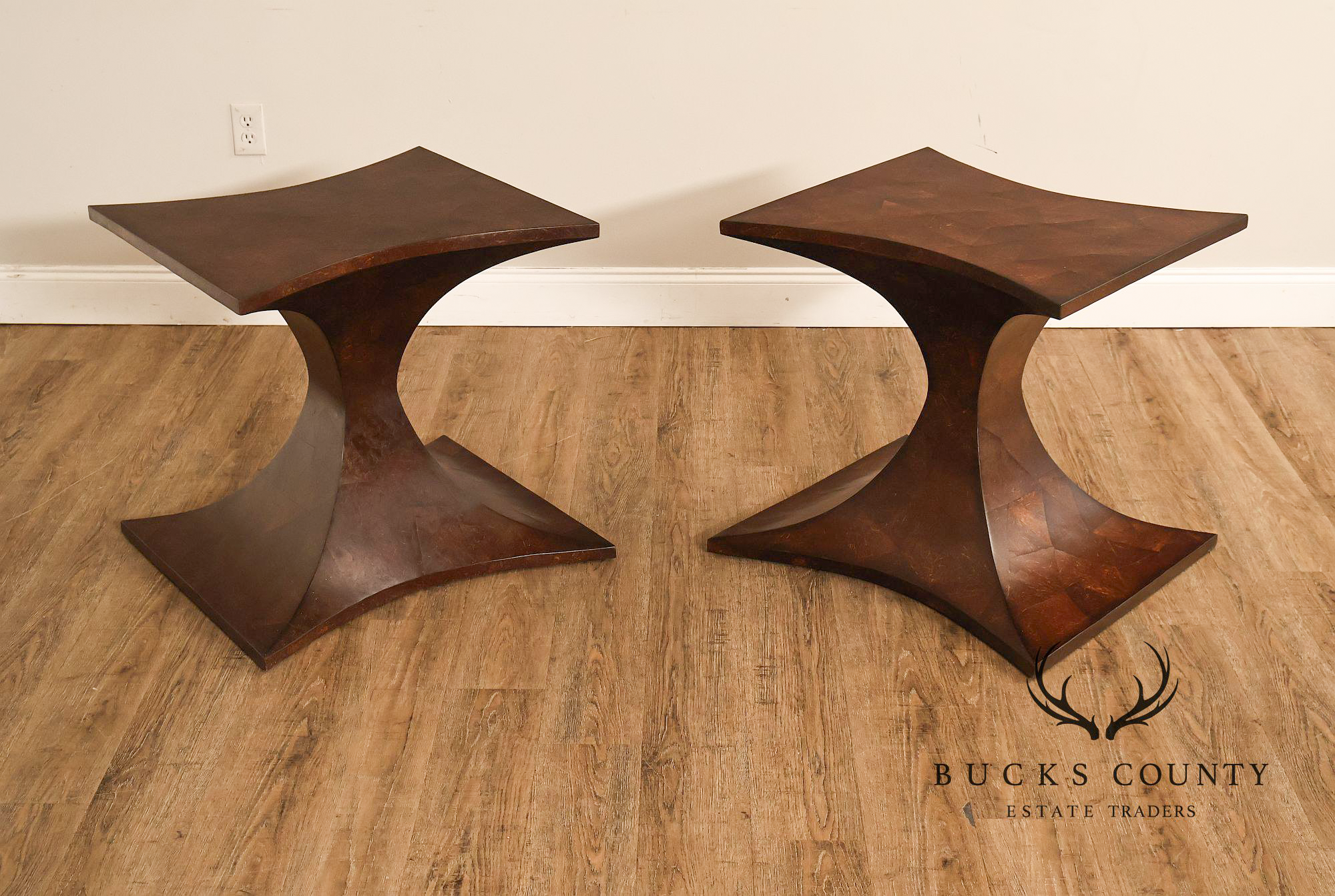 Sculptural Pair Of Coconut Shell Veneer Side Tables
