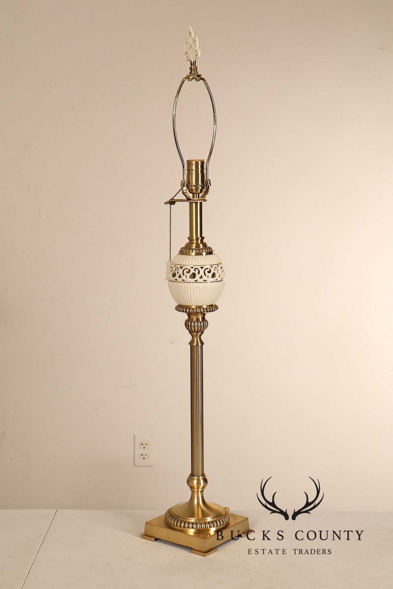 Lenox For Quoizel Pair of Brass and Porcelain Tall Table Lamps