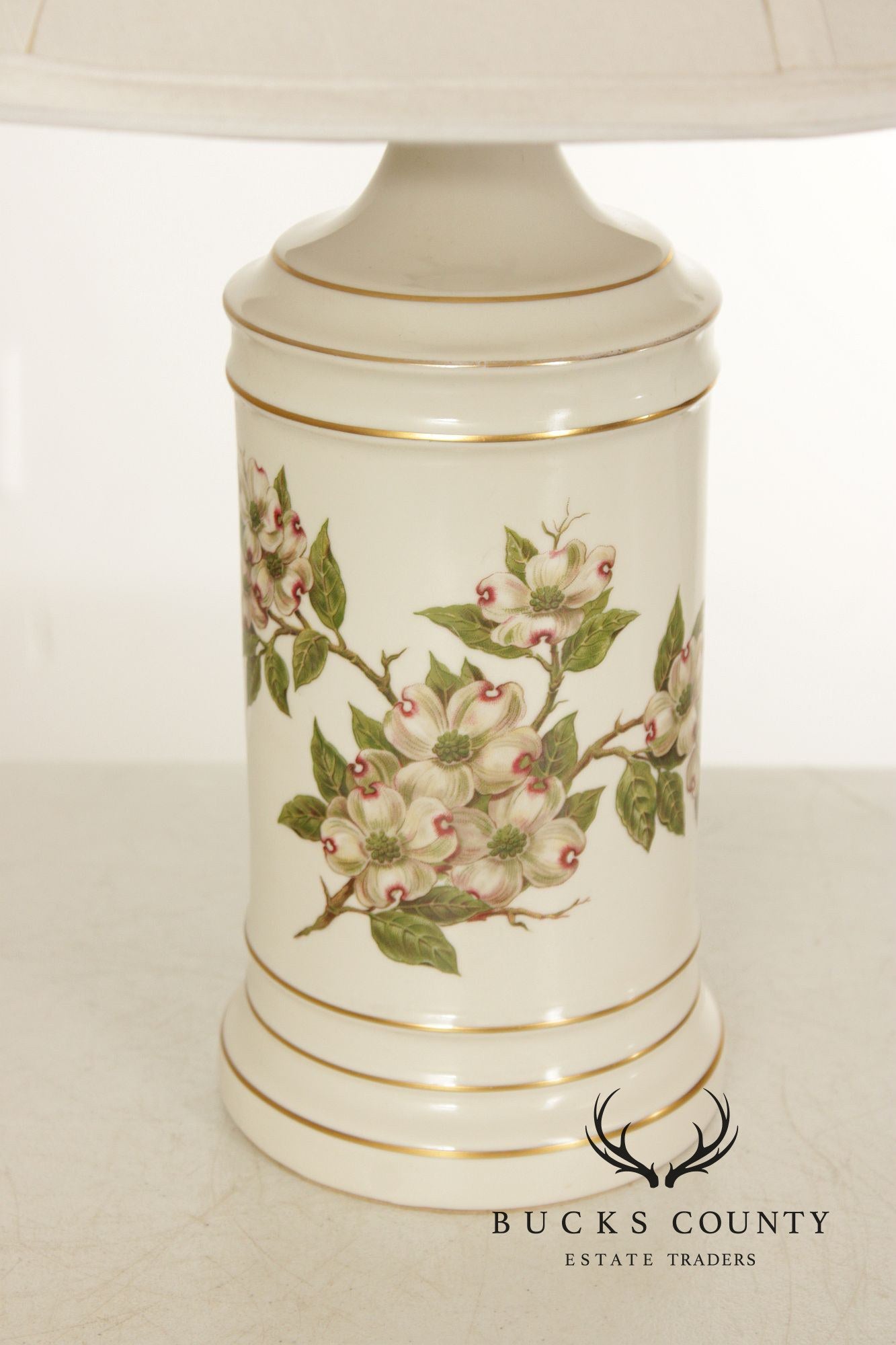 Vintage Pair of Botanical Painted Porcelain Table Lamps