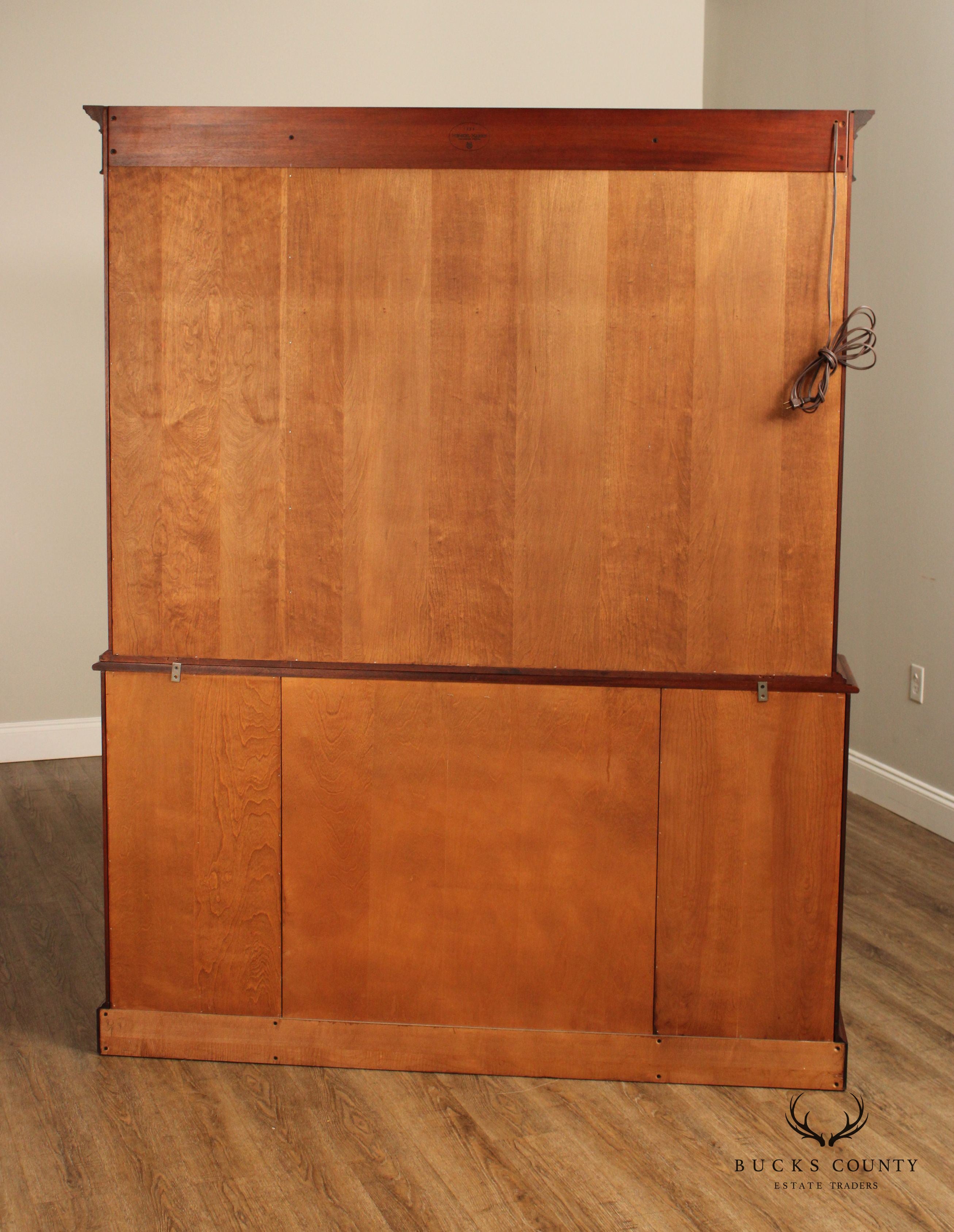 Henkel Harris Georgian Style Inlaid Mahogany Breakfront Bookcase