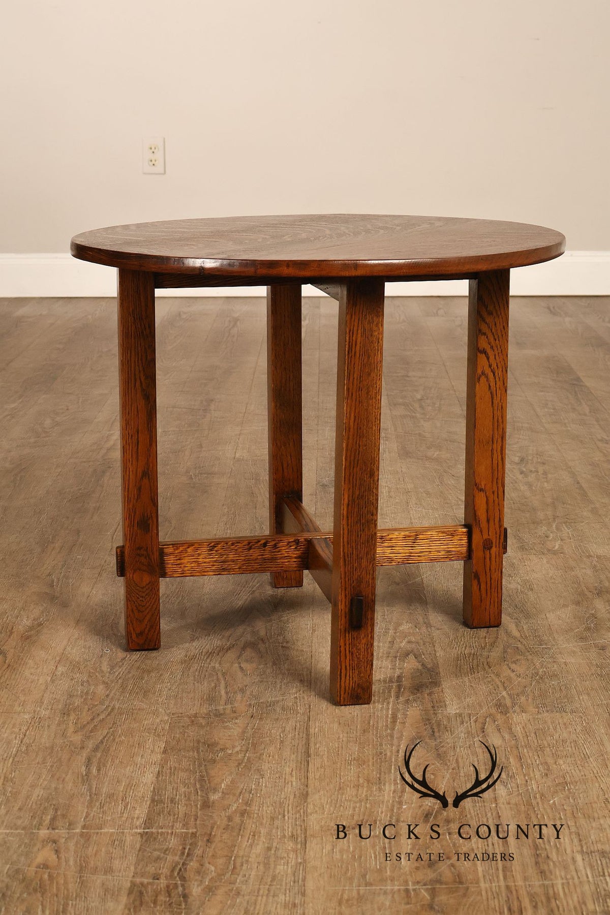 Antique Arts And Crafts Mission Quarter-Sawn Oak Round Table
