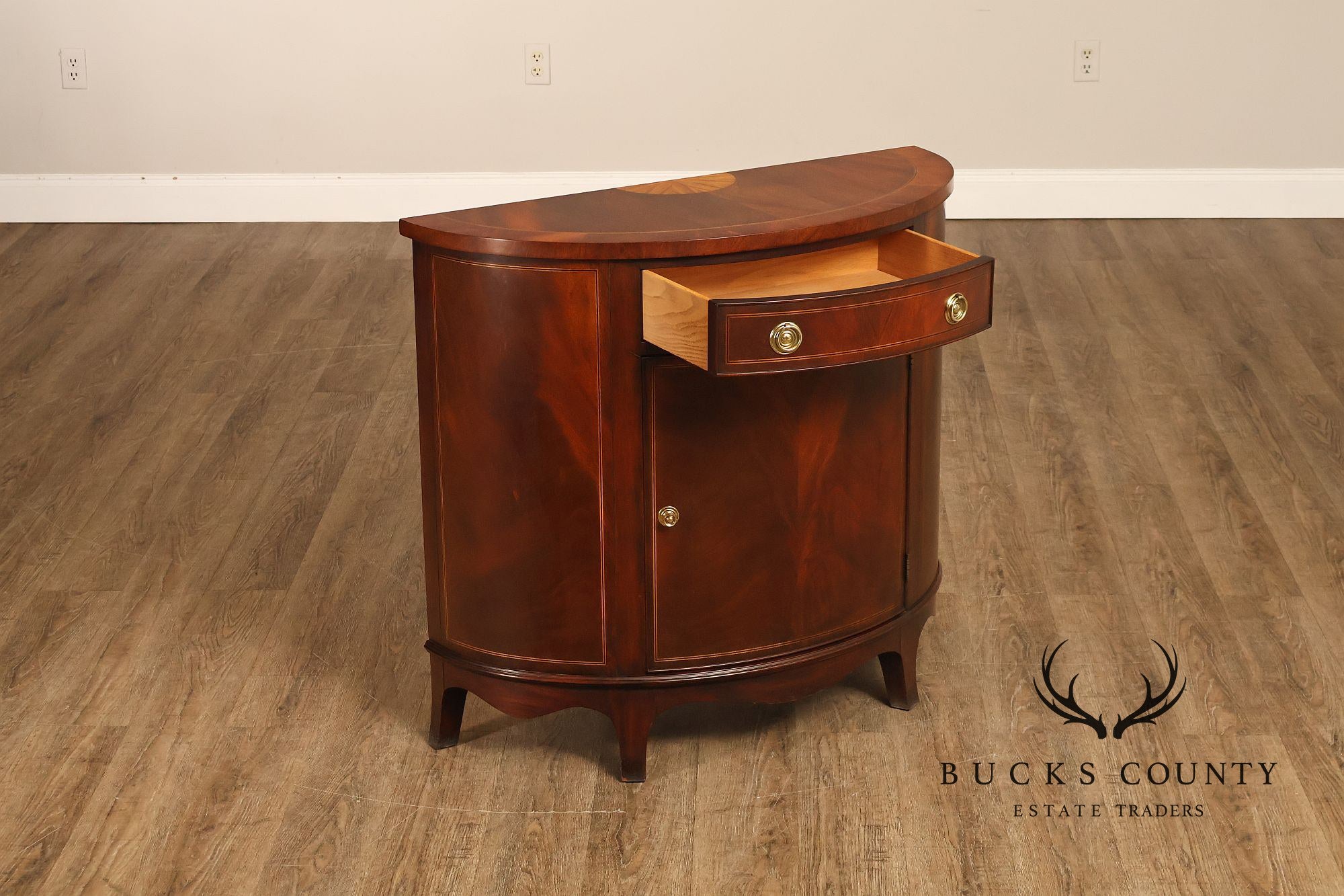 Henkel Harris Mahogany Demilune Console Cabinet Console