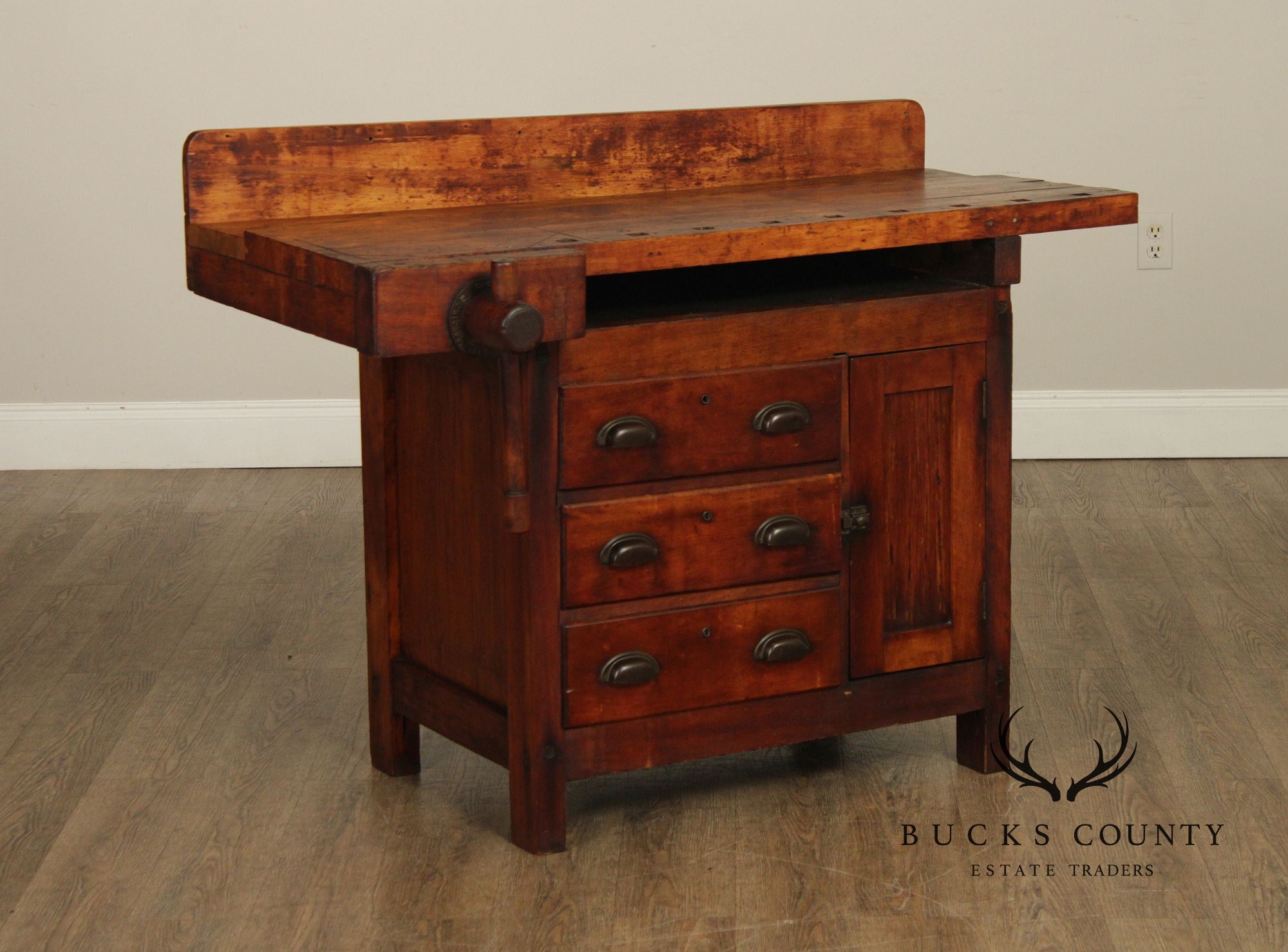 Antique C. Christensen Chicago Antique Industrial Carpenter’s Workbench