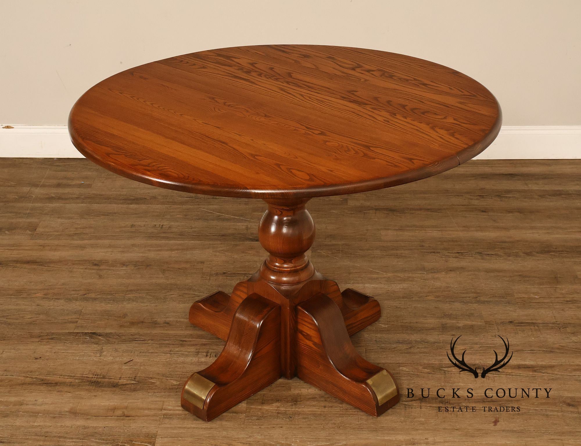 Vintage 42 Inch Oak Round Pedestal Dining Table With Leaf